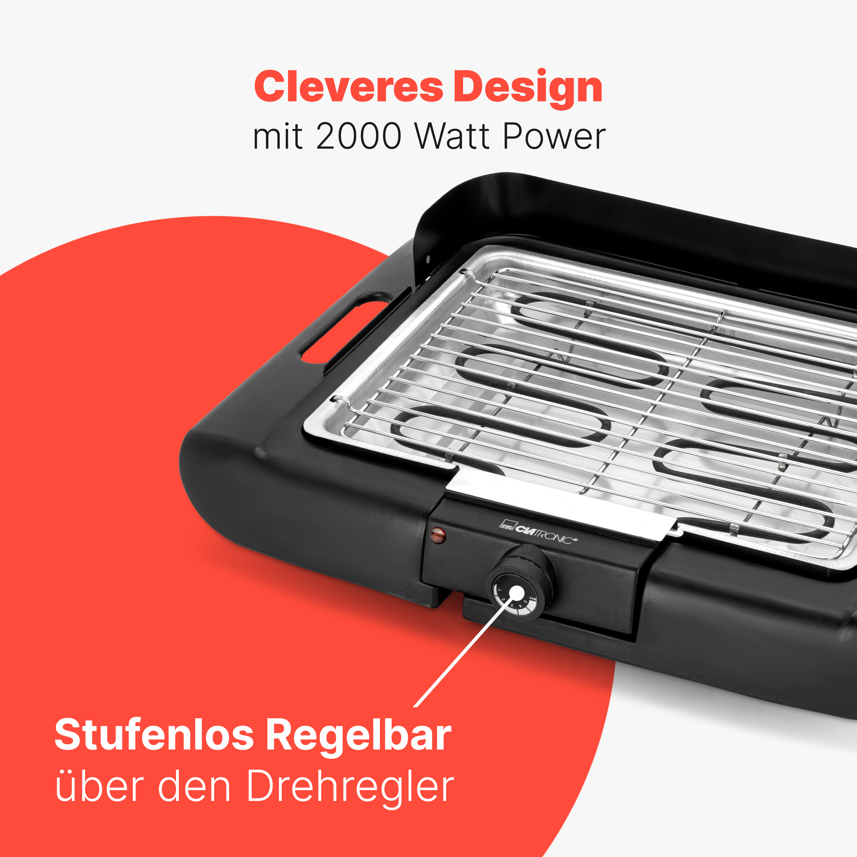 CLATRONIC Barbecue-Tischgrill BQ 3841, Elektrogrill, Schwarz, 2000 W