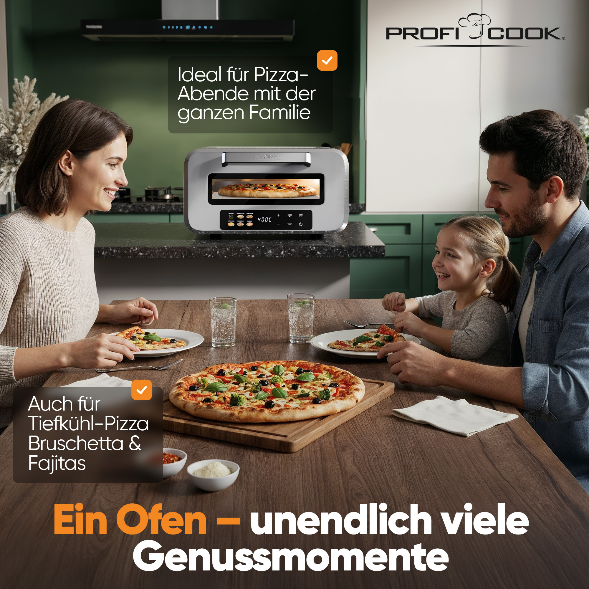 PROFICOOK Pizzaofen PC-PO 1323, inkl. Pizzastein & Pizzaheber, 400°C