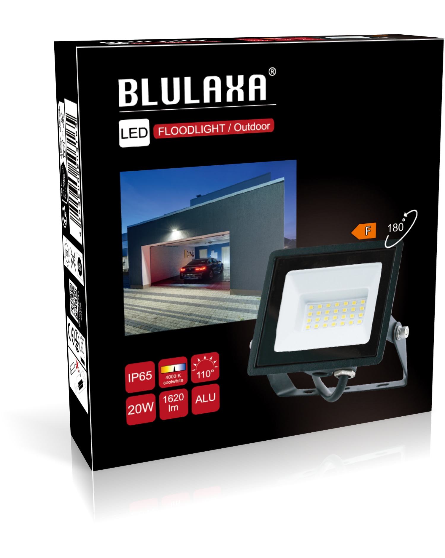 BLULAXA LED-Fluter, EEK: F, 20W, 1620lm, 4000K, schwarz