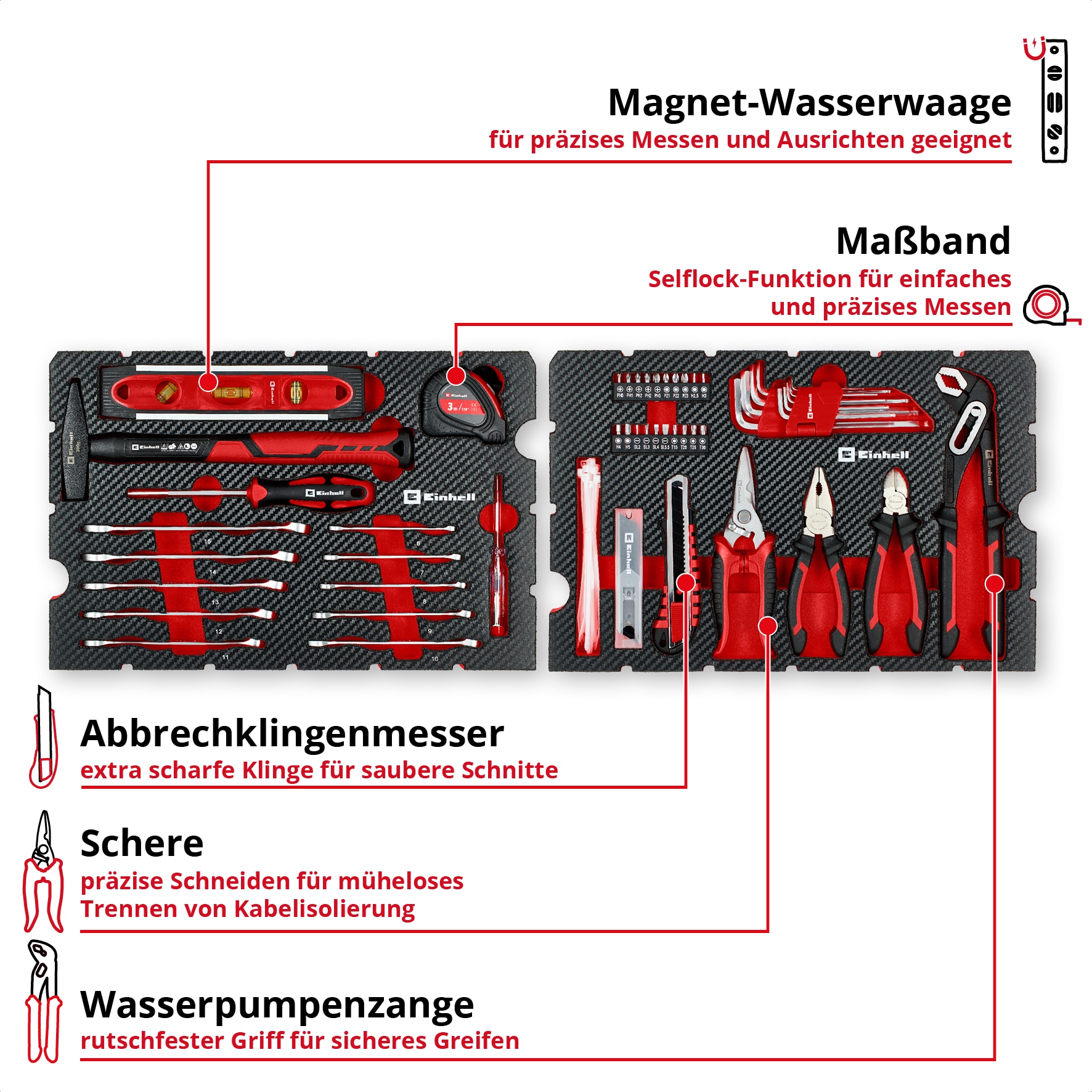 EINHELL Werkzeugkoffer Umzug, 370511, E-Case, 79-teilig
