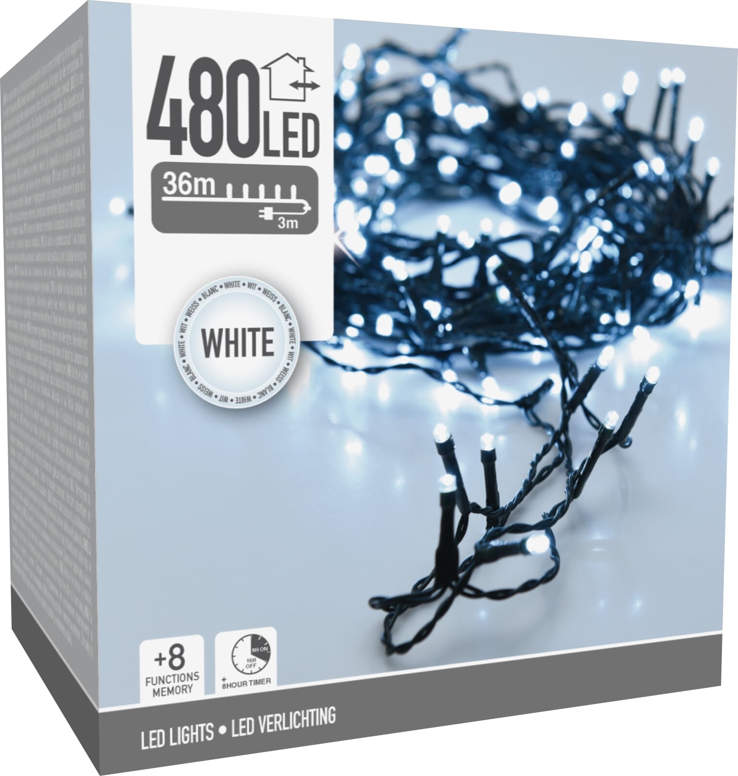 KOOPMAN LED-Lichterkette kaltweiß, 480 LEDs, Grünes Kabel, Innen/Außen, 39m