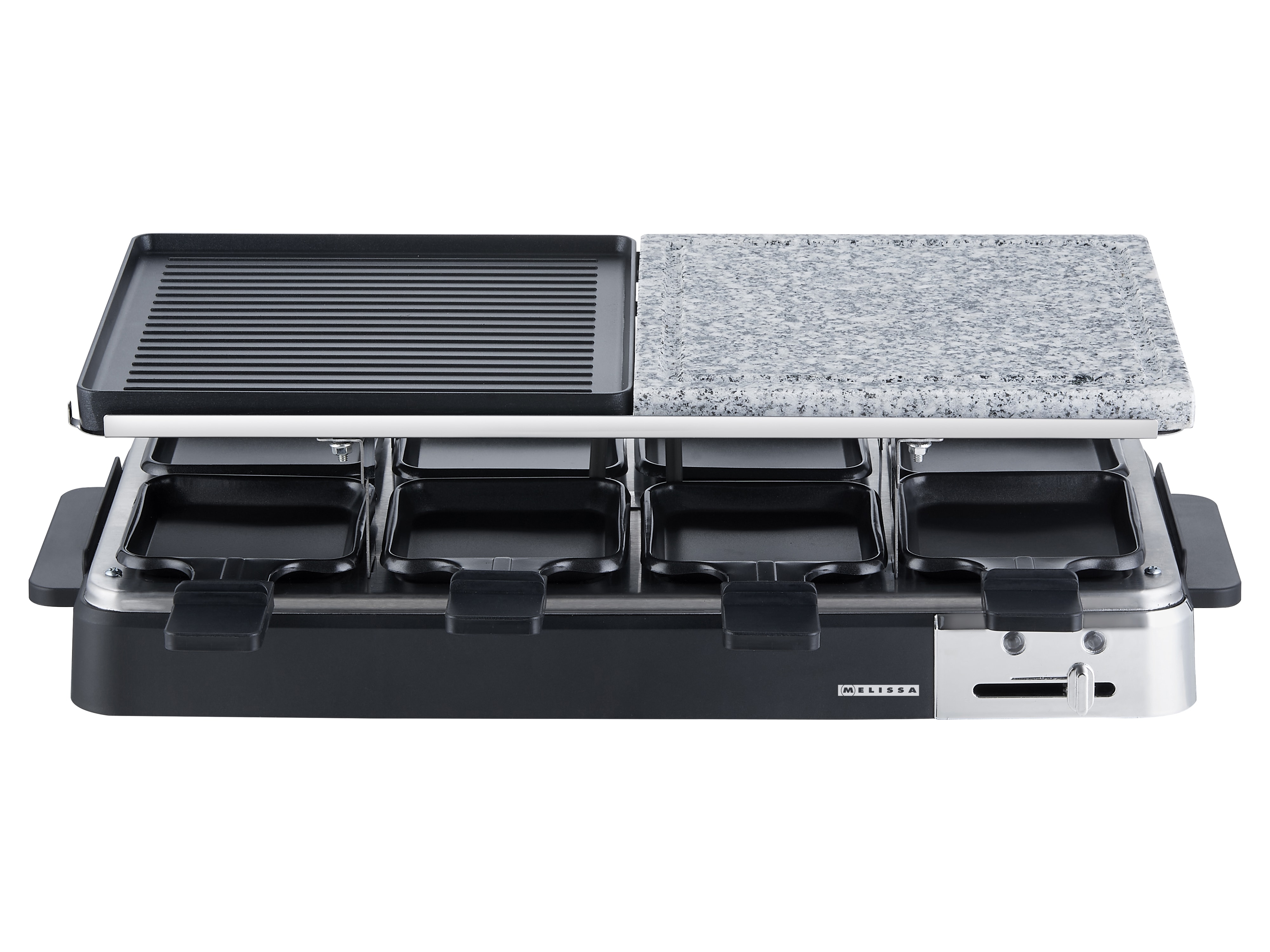 MELISSA Raclette-Grill 16300027, 1300 W, mit Steinplatte, 8 Pfannen, schwarz MELISSA Raclette-Grill 16300027, 1300 W, mit Steinplatte, 8 Pfannen, schwarz