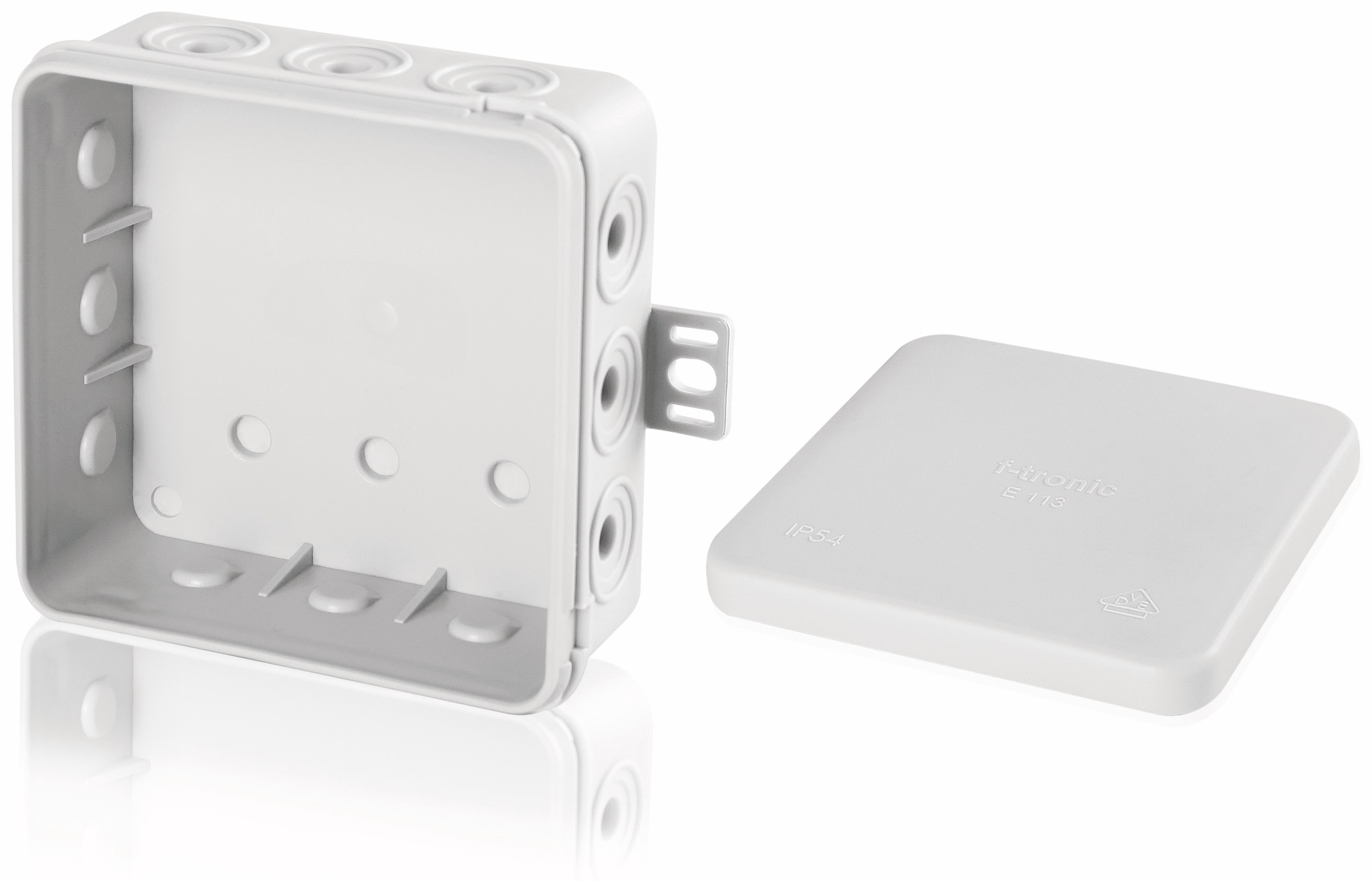 F-TRONIC Verteilerdose, 75x75x40 mm, 12 Einführungen, grau, 10 Stück