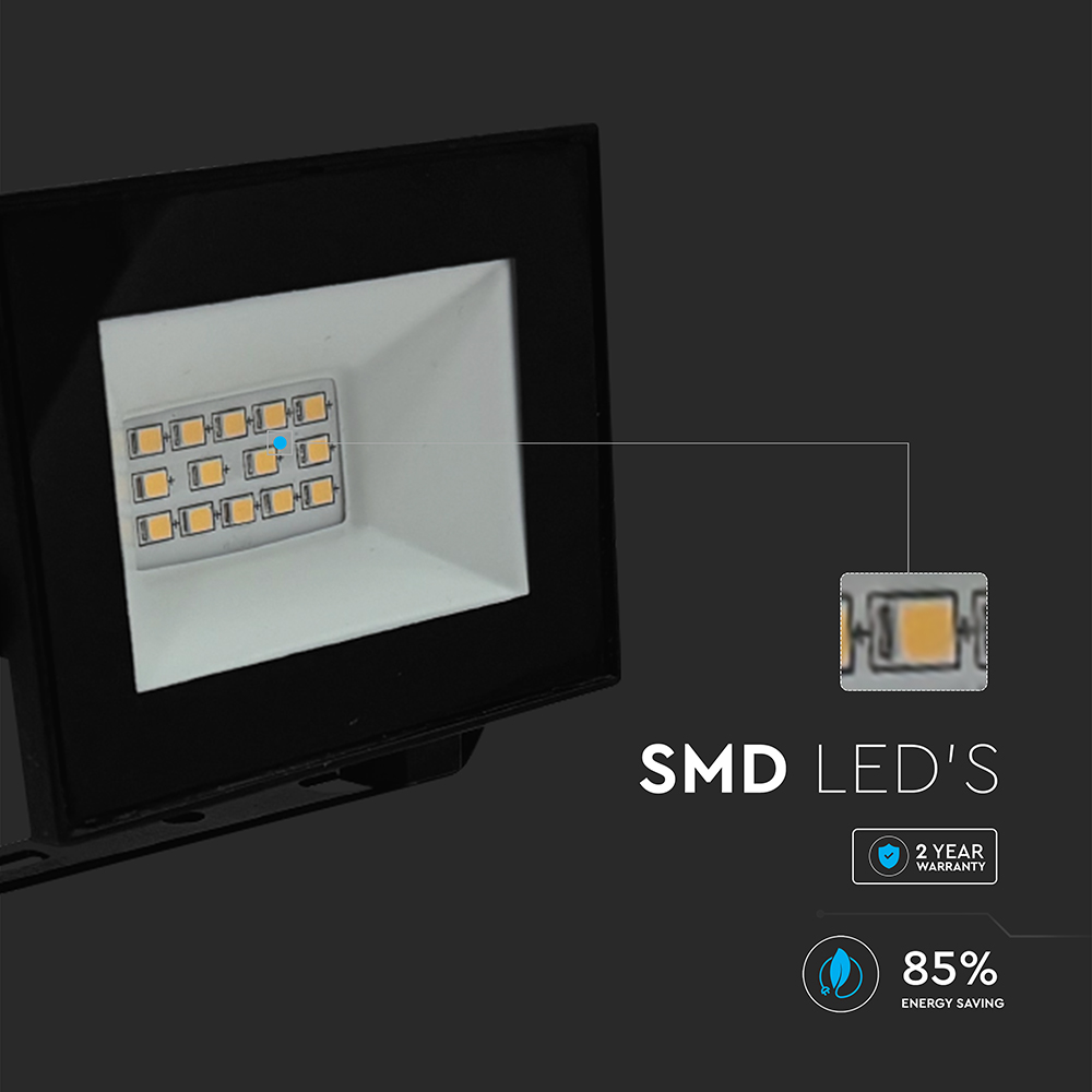 V-TAC LED-Fluter, VT-44012, 10 W, 6500K, EEK: F, 730 lm, kaltweiß, IP65, schwarz