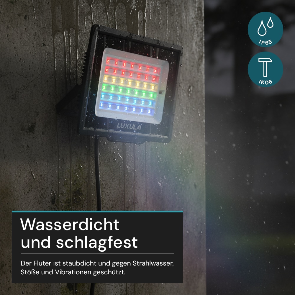 LUXULA RGB LED-Fluter LX400184, 100W, IP65, schwarz, mit Fernbedienung