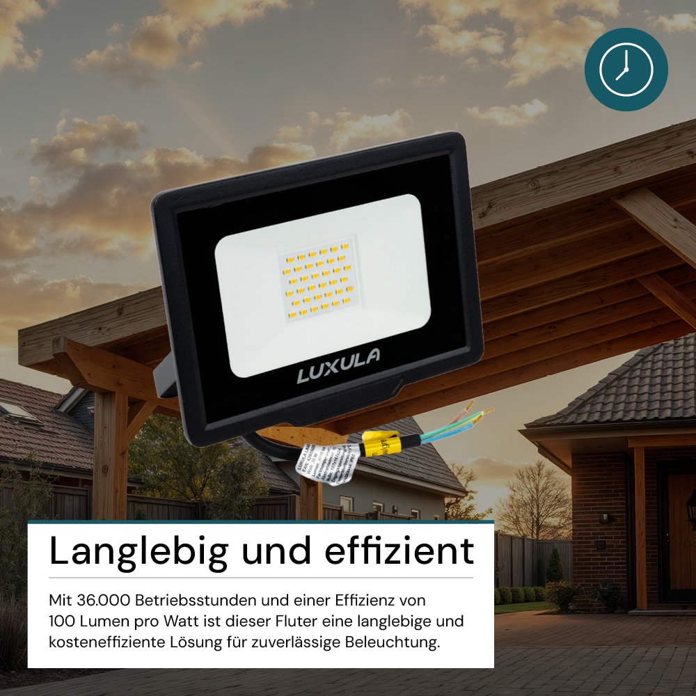 LUXULA LED-Fluter, EEK: F, 30W, 3000lm, 4000K, schwarz