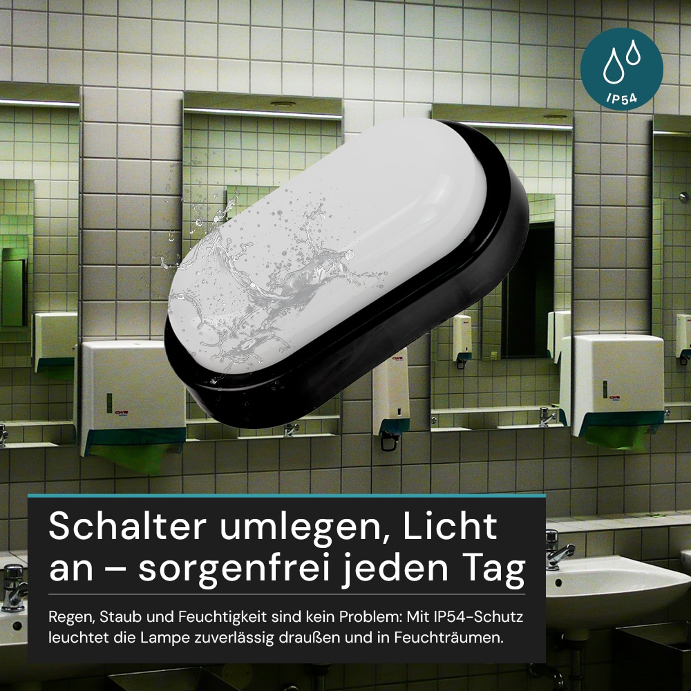 LUXULA LED-Kellerleuchte, 12W, EEK: F, 1080lm, CCT, IP54, schwarz