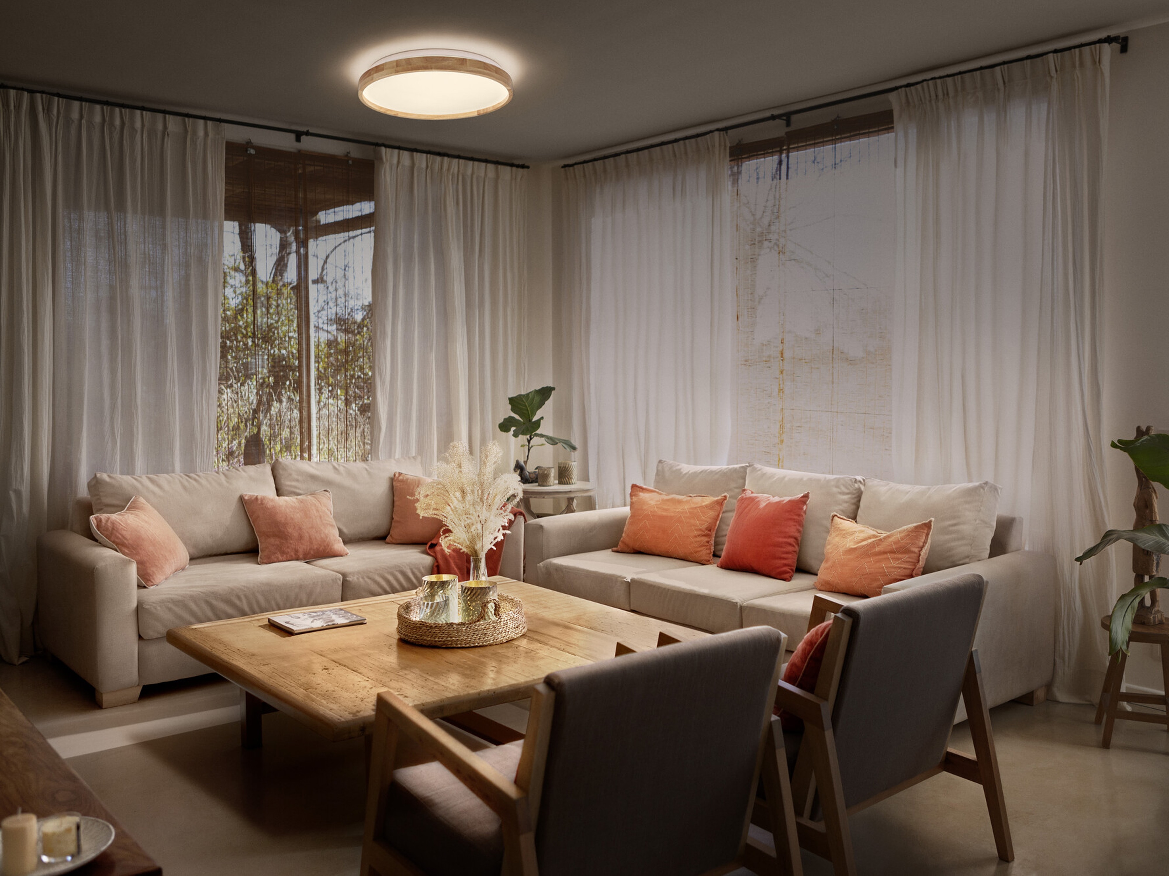 OSRAM LED-Deckenleuchte mit Holzring, 16 W, 3000 K, Dimmbar, EEK: E, 1000 lm, IP20, warmweiß