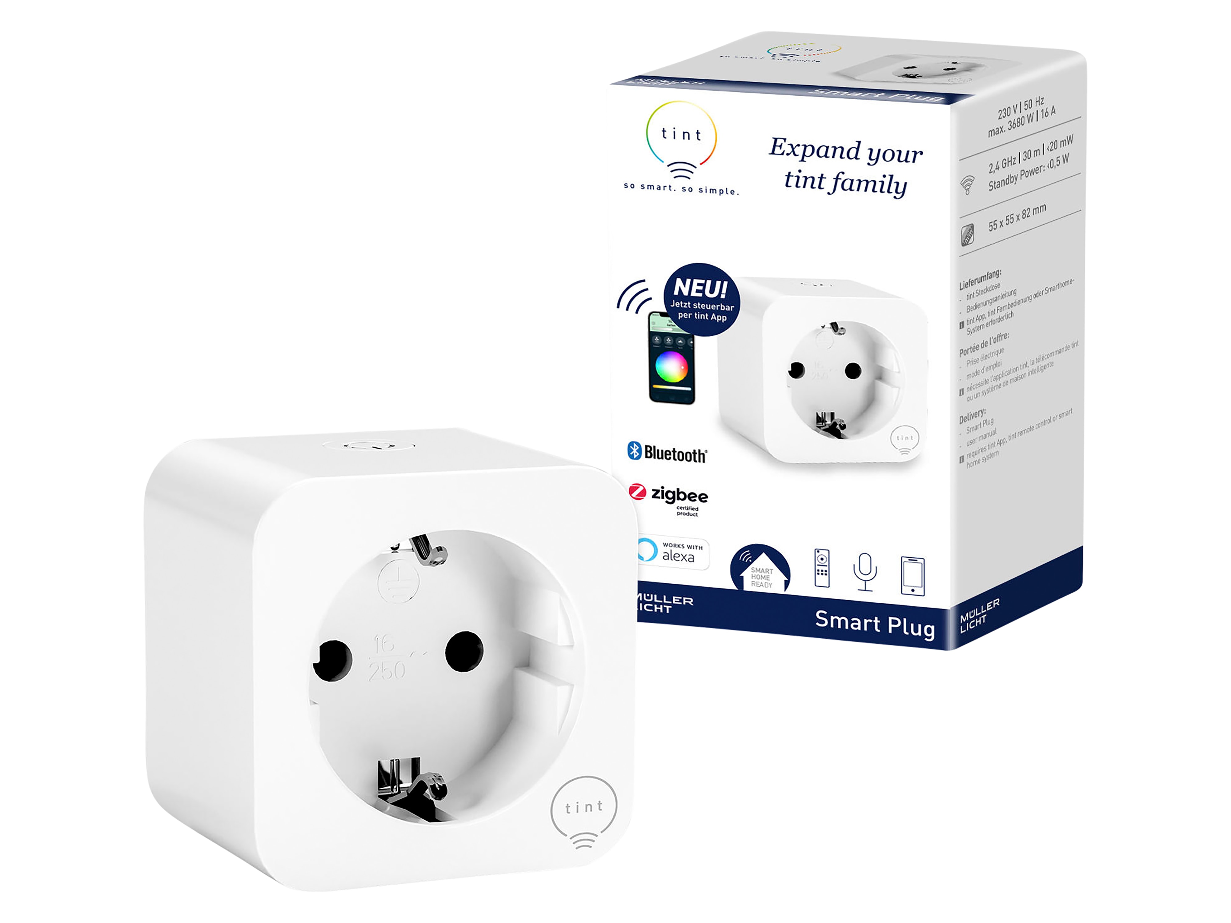 MÜLLER-LICHT Tint smarte Steckdose, Smart Plug, weiß