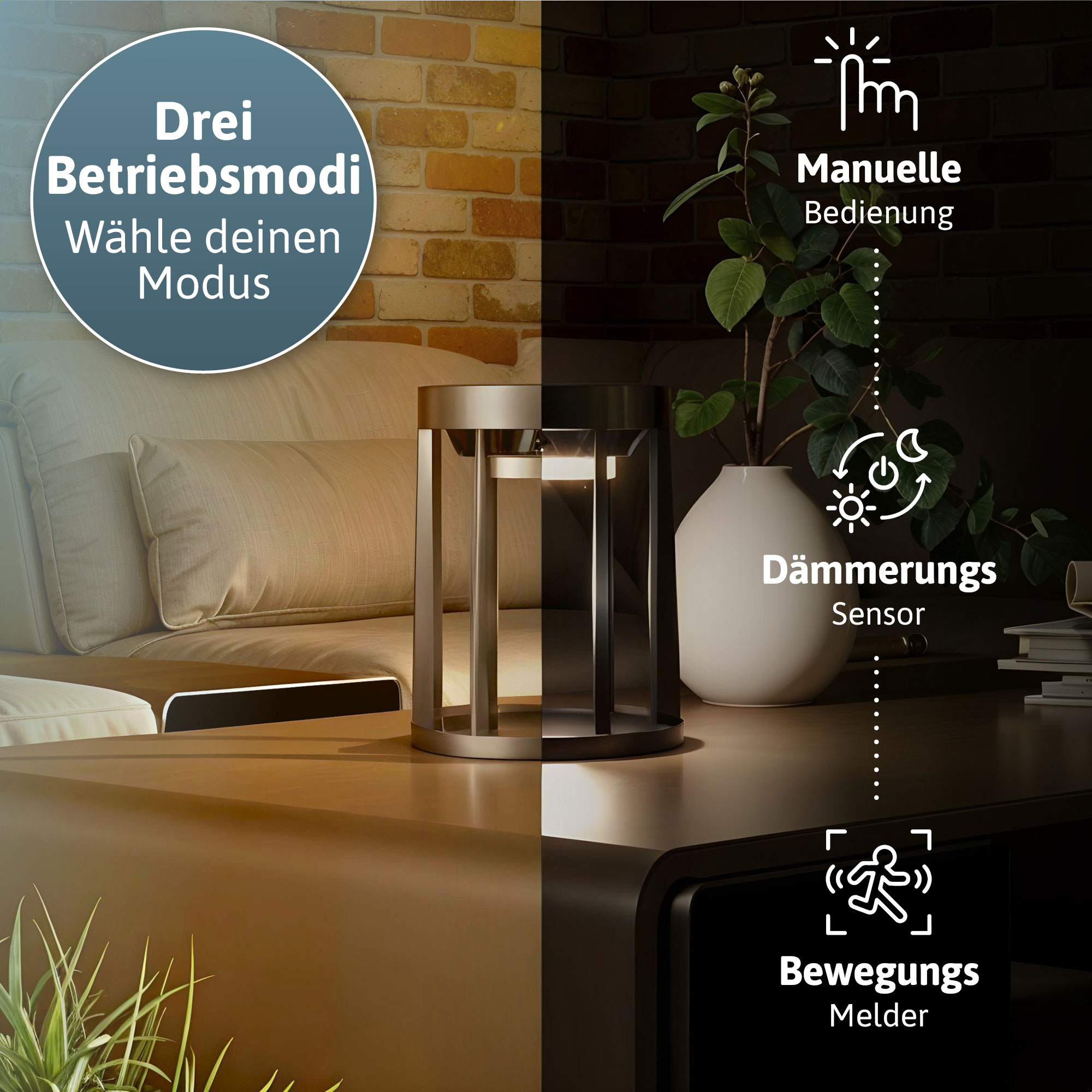 BRENDZ Solar LED-Tischleuchte, Vela & Draco, 100/500/1000 lm, 3000 K, IP65