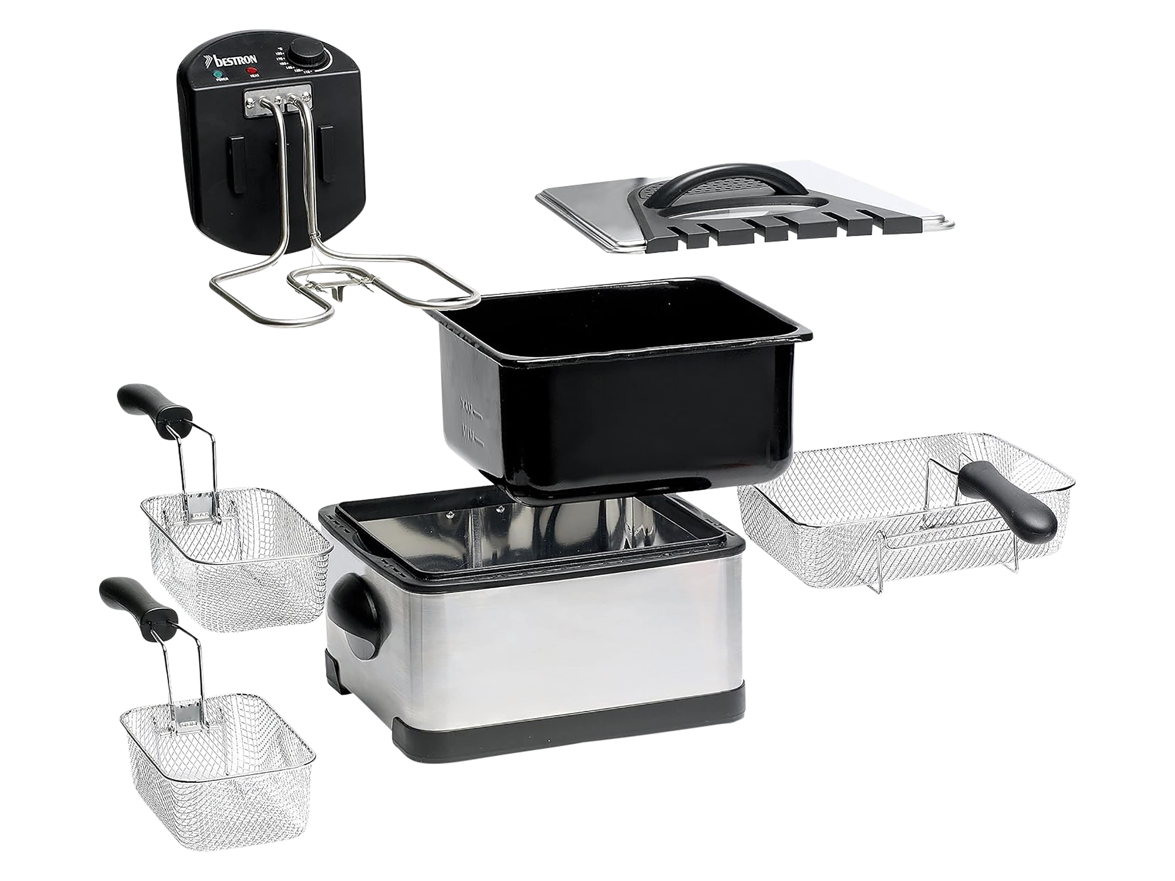 BESTRON Öl-Fritteuse XL DF402, 4,5 L, Cool Zone, 3 Körbe, 2000W, silber
