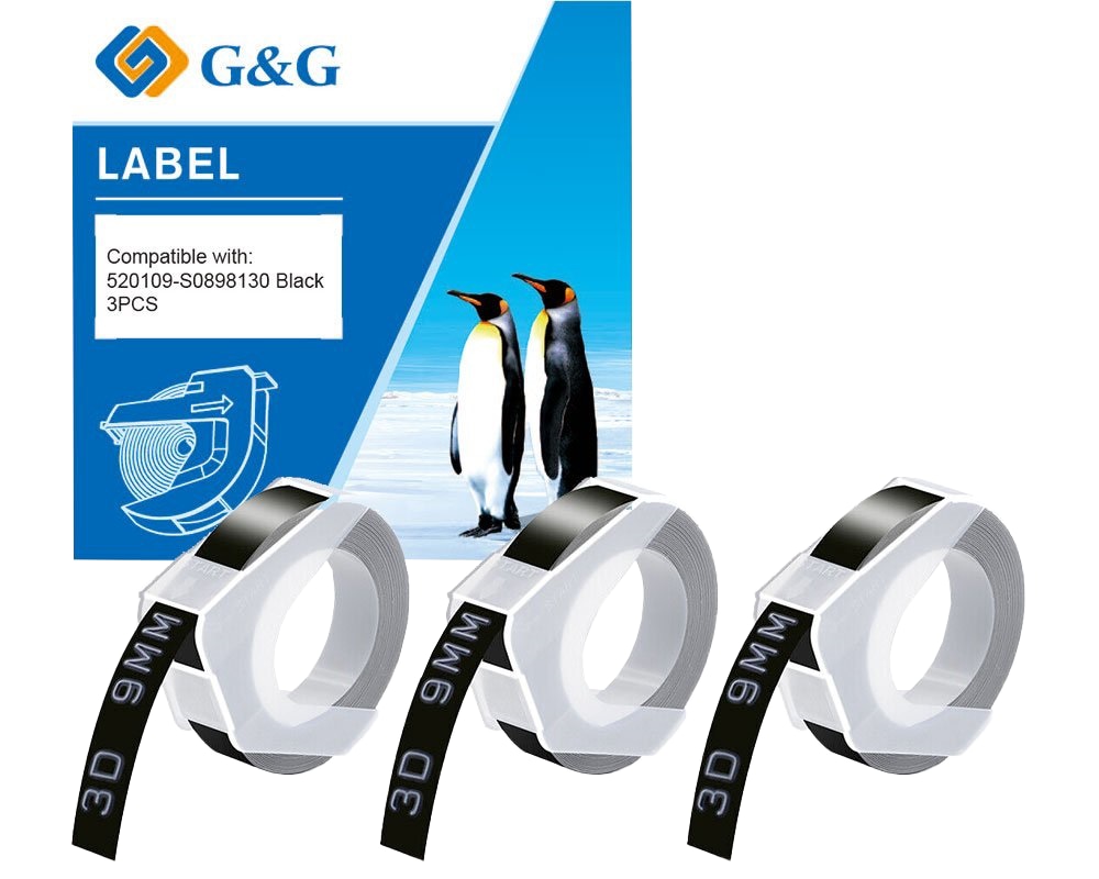 G&G Prägeband-Set 3D schwarz 3er Pack je 9mm x 3m