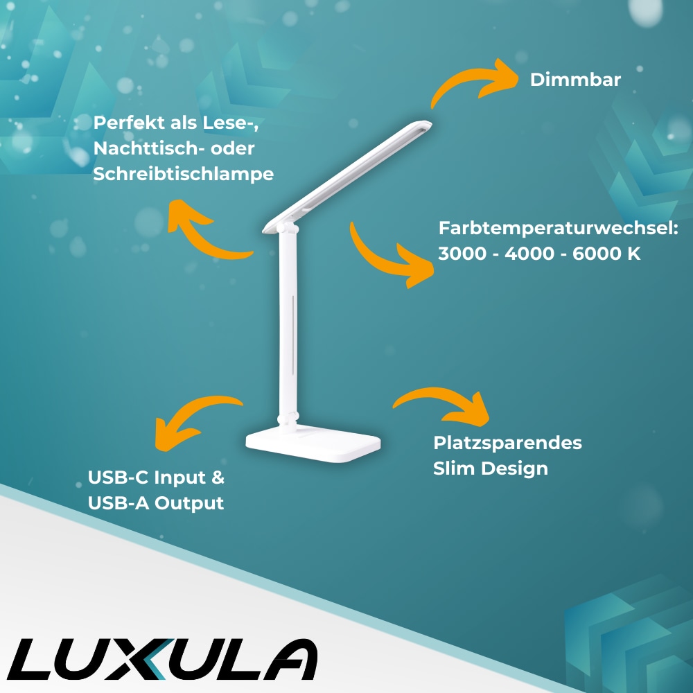 LUXULA LED-Tischleuchte, EEK: G, 5W, mit Dimm- und CCT-Funktion, weiß LUXULA LED-Tischleuchte, EEK: G, 5W, mit Dimm- und CCT-Funktion, weiß