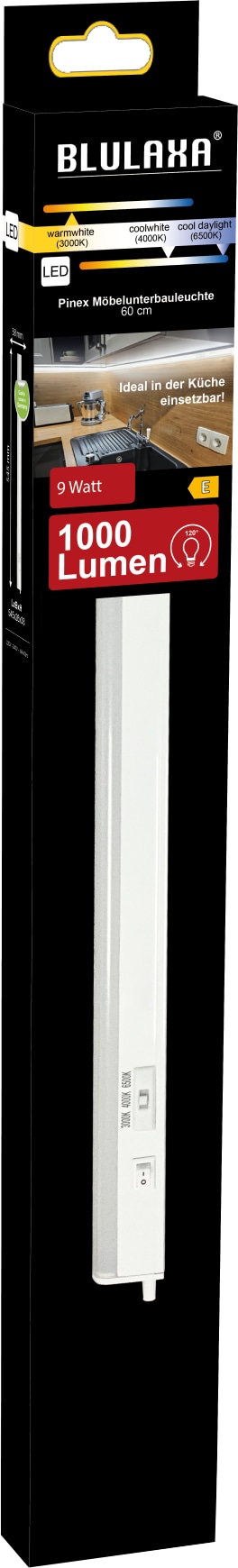 BLULAXA LED-Unterbauleuchte Pinex, CCT, 9 W, EEK: E, 3000/4000/6500 K, 1000 lm, IP20, 54,50 cm