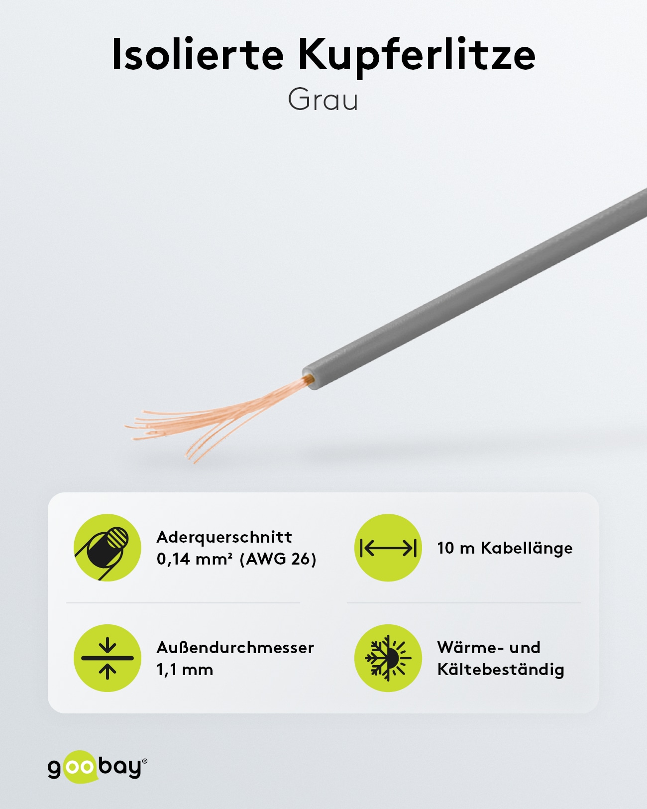 GOOBAY Kupferlitze 55047, 1x 0,14 mm², isoliert, 10 m, grau