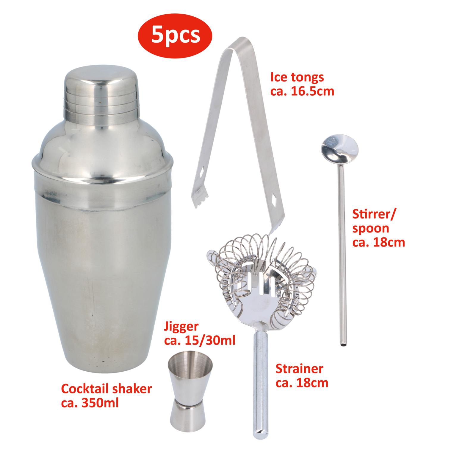 ALPINA Cocktail-Set 10185, 5-Teilig, Shaker 350ml, rostfrei, Edelstahl