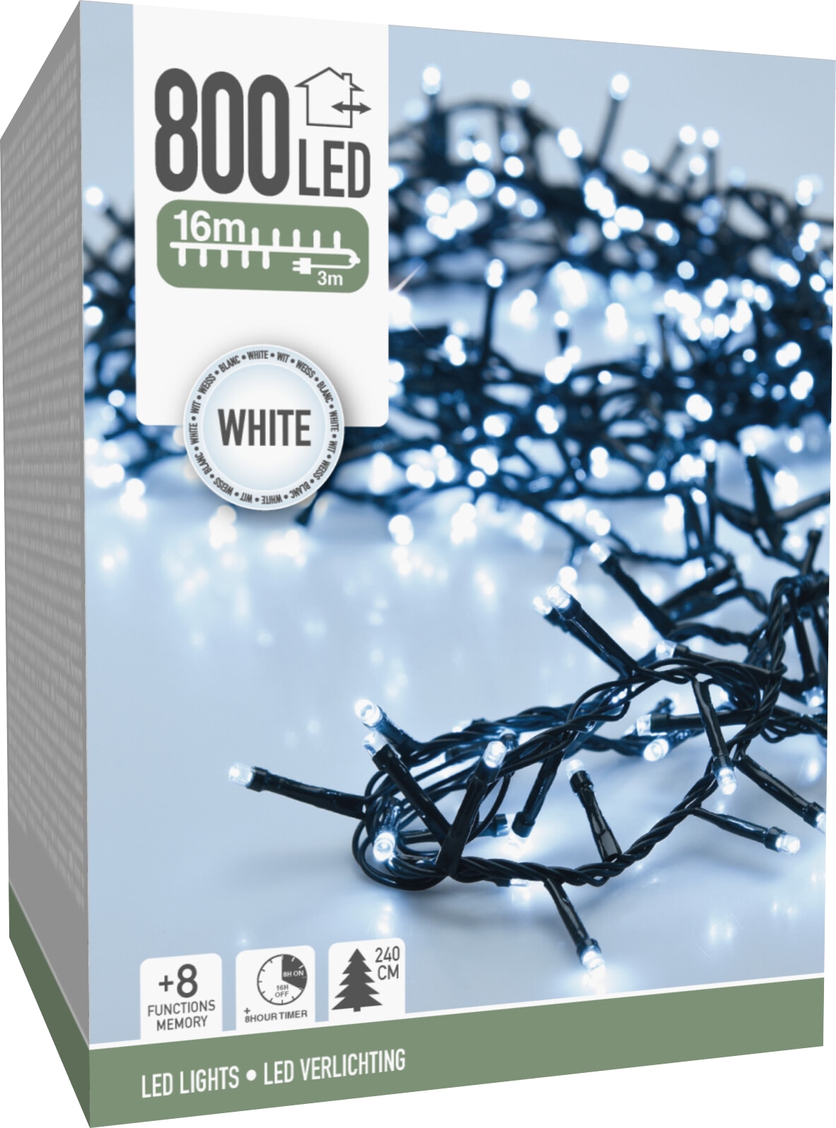 LED-Clusterlichterkette kaltweiß, 800 LEDs, grünes Kabel, Innen/Außen, 19m KOOPMAN LED-Clusterlichterkette kaltweiß, 800 LEDs, grünes Kabel, Innen/Außen, 19m