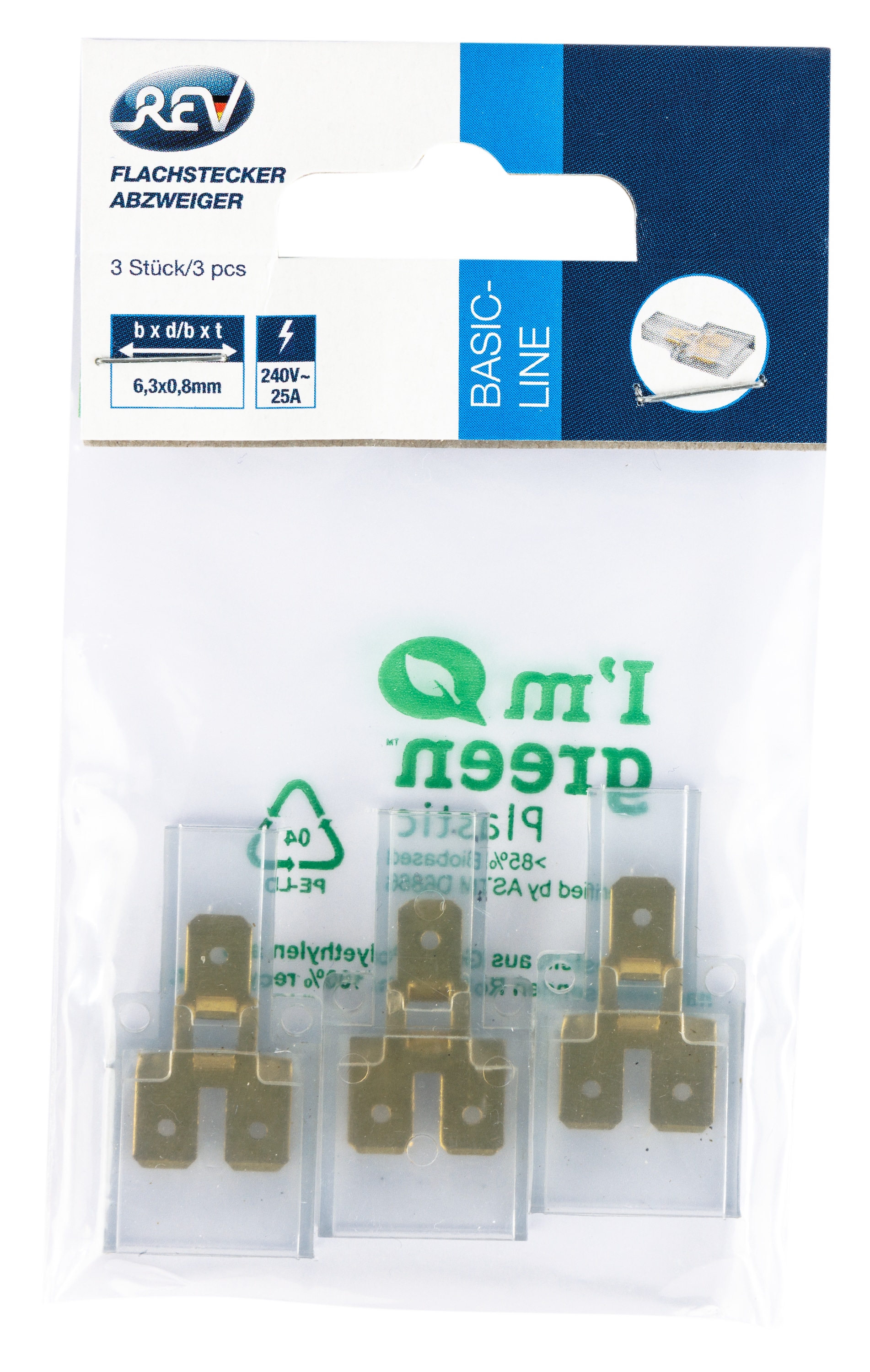 REV Flachstecker Abzweiger, transparent, 6,3 x 0,8 mm, 3 Stück