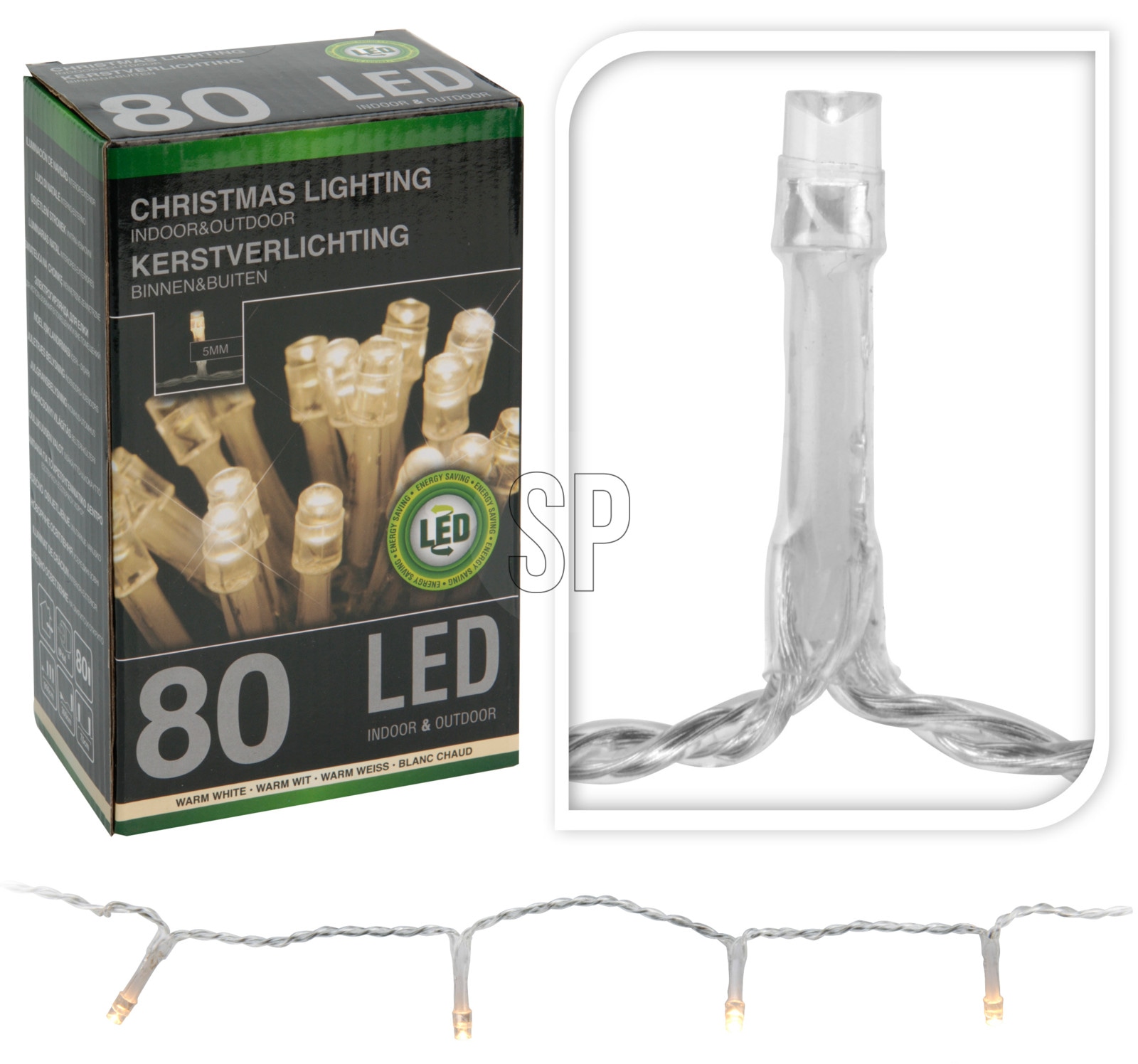 LED-Lichterkette, 80 LEDs, warmweiß, 230 V~, transparent, Innen/Außen, 9 m LED-Lichterkette, 80 LEDs, warmweiß, 230V~, IP44, Innen/Außen, Kabelfarbe silber/transparent