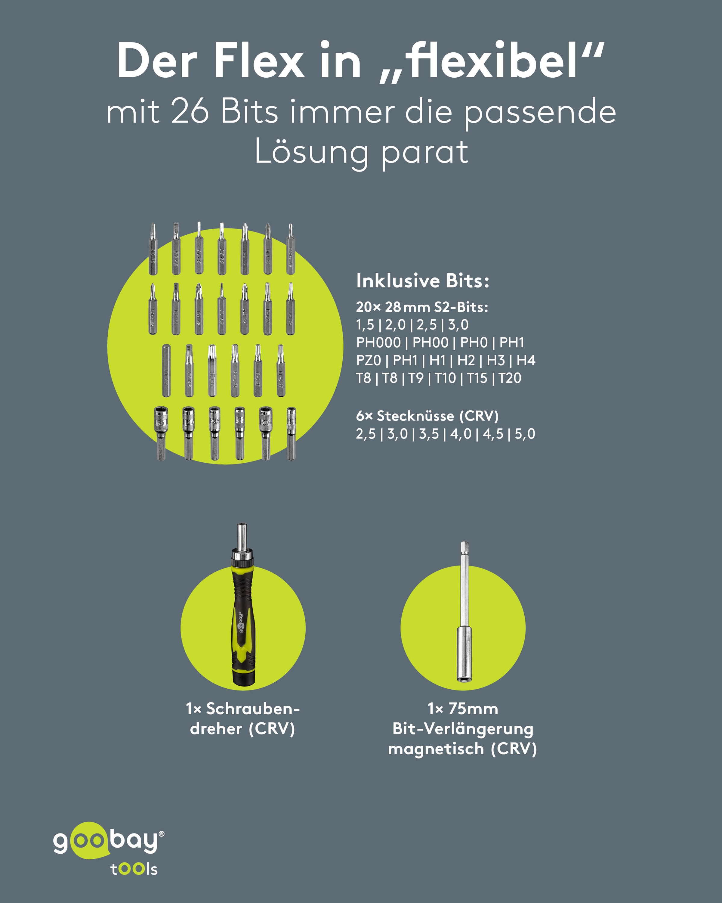 GOOBAY TOOLS Schraubendreher-Set, 77840, mit 26-tlg. Bitsatz