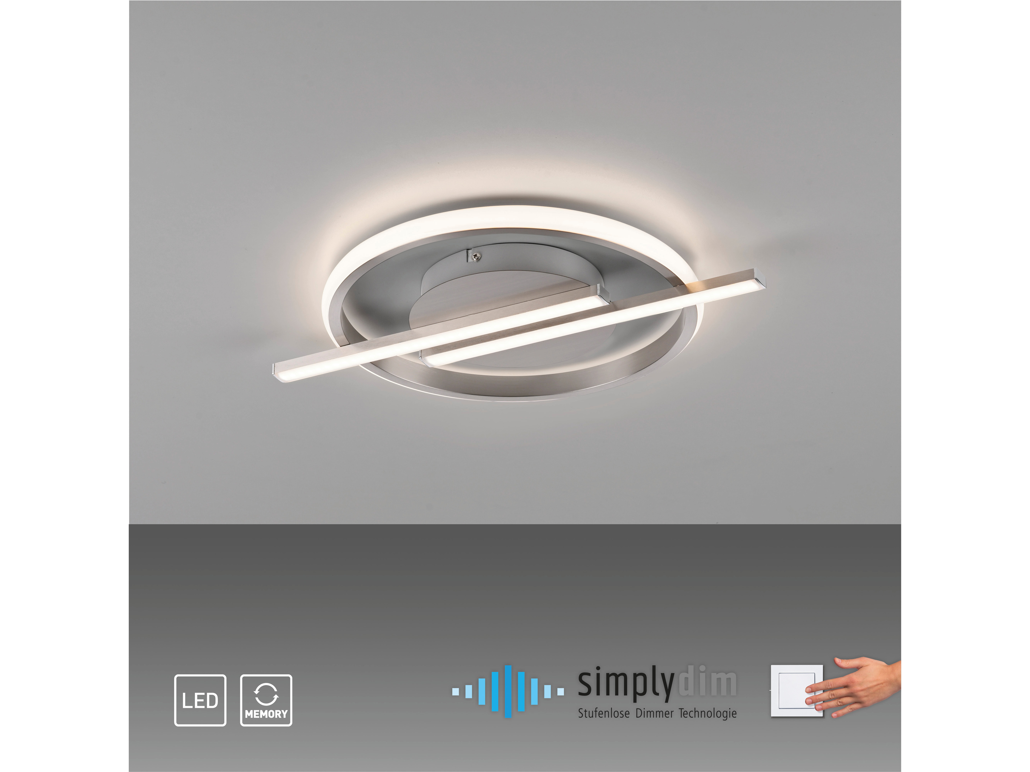 JUST LIGHT LED-Deckenleuchte 14130-55 stahl, 17,5 W, 2100 lm, 3000 K, Dimmbar