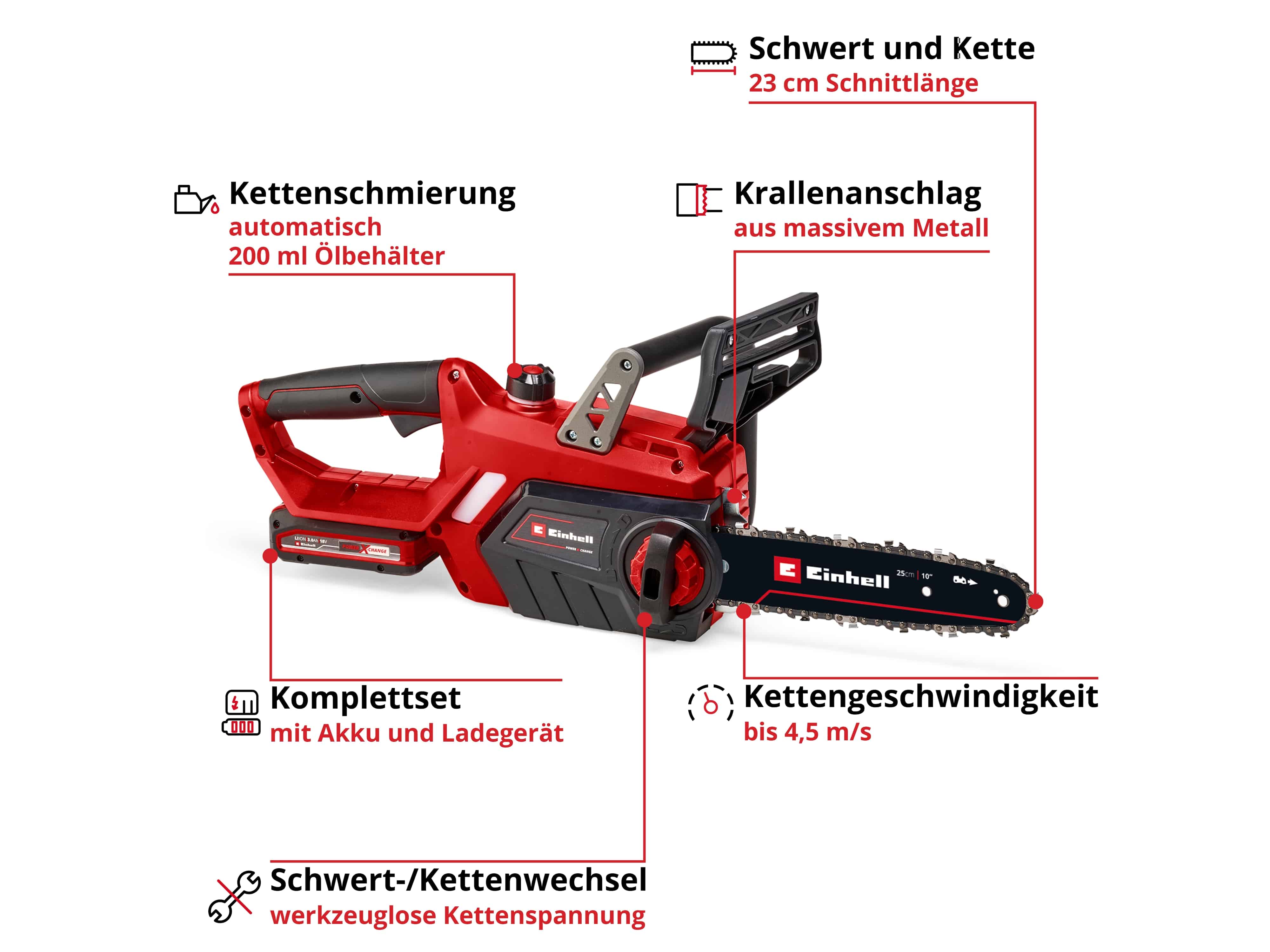 EINHELL Akku-Kettensäge 4501760, GE-LC 18 Li Kit, 3 Ah EINHELL Akku-Kettensäge 4501760, GE-LC 18 Li Kit, 3 Ah