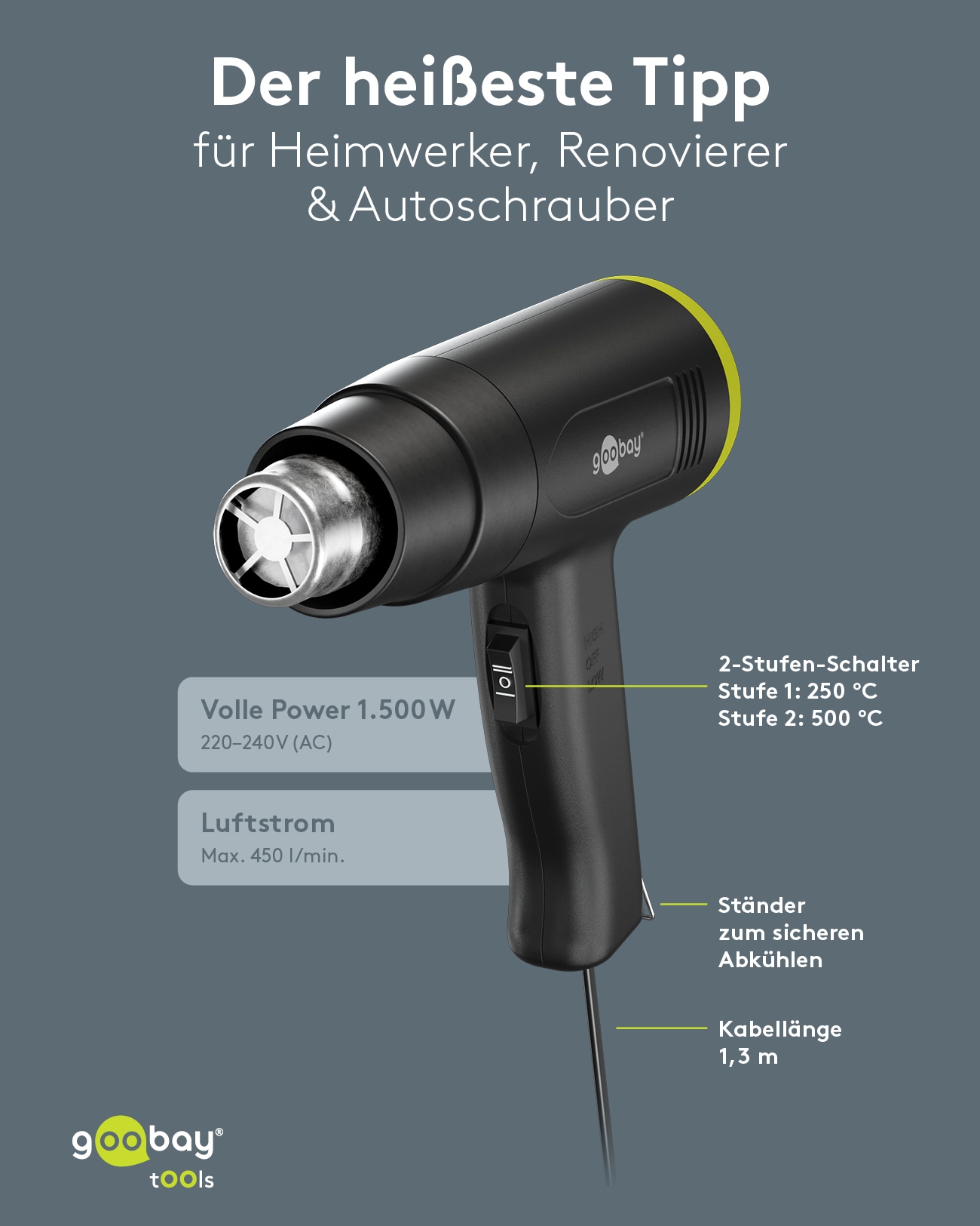 GOOBAY TOOLS Heißluftpistole Advanced, 77821, 1500 W