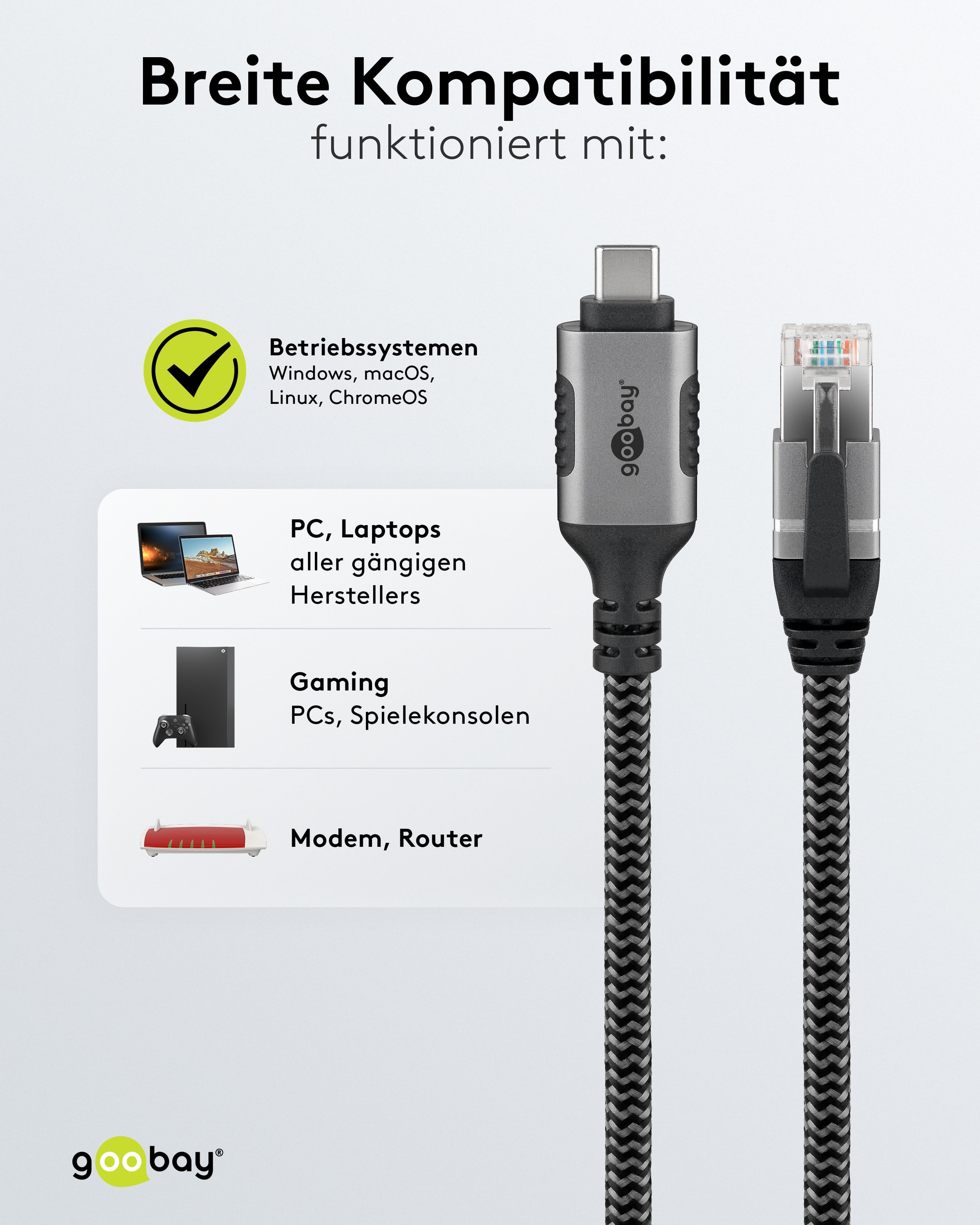 GOOBAY Ethernet-Kabel CAT6 USB-AC 3.1 auf RJ45 5m