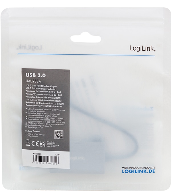 LOGILINK USB3.0-Adapter UA0223A USB-A/M zu HDMI-A/F 1080p 0,15m