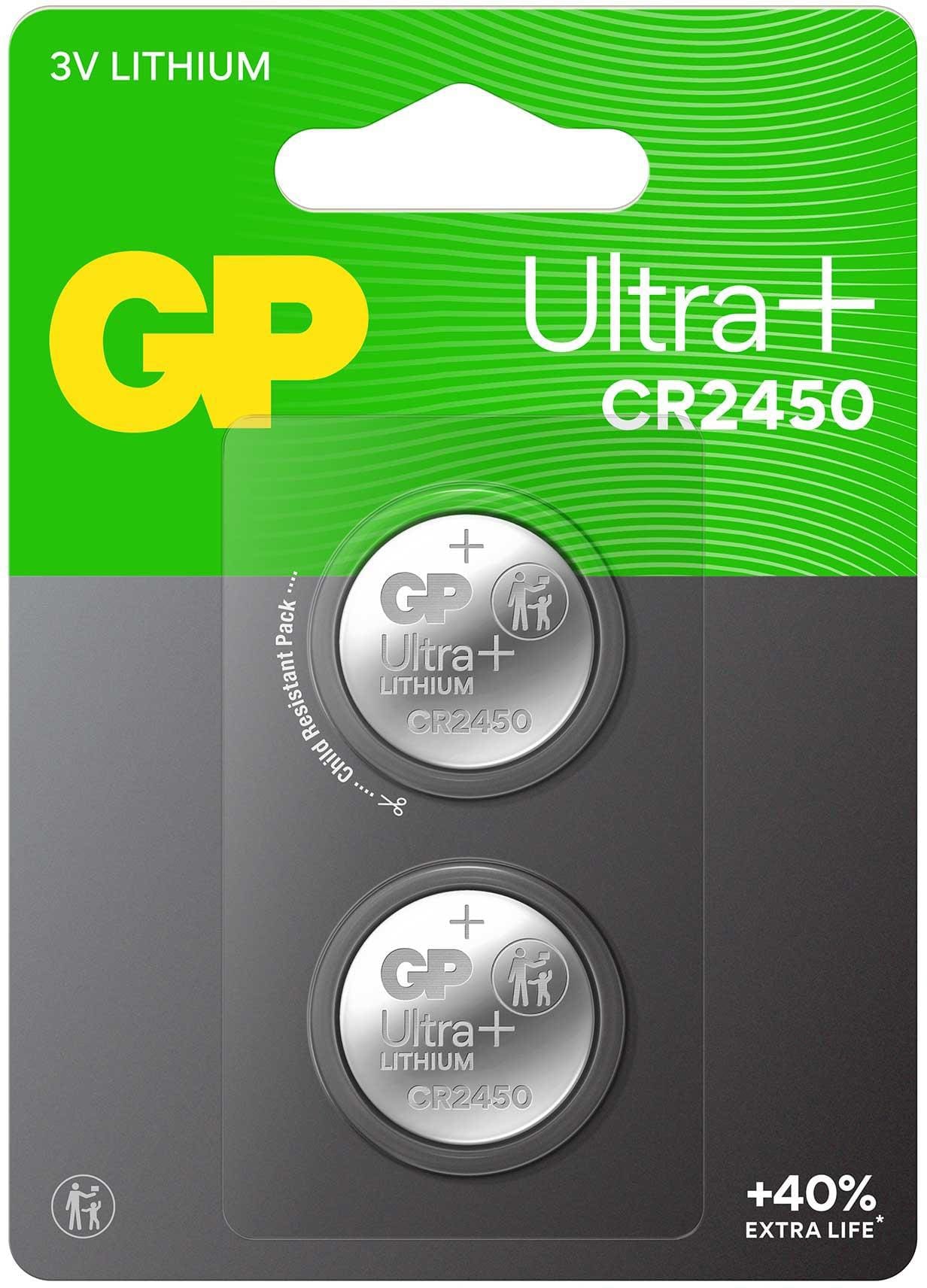 GP Ultra Plus, CR2450 Lithium Knopfzelle, 3V, 2 Stück Knopfzelle GP Ultra Plus, CR2450, Lithium, 2 Stück
