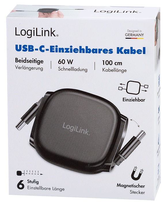 LOGILINK USB2.0 Kabel CU0500 USB-C M/USB-C M 60W 1m schwarz ausziehbar
