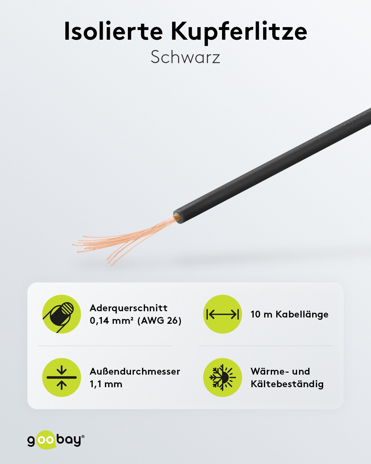 GOOBAY Kupferlitze 55045, 1x 0,14 mm², isoliert, 10 m, schwarz