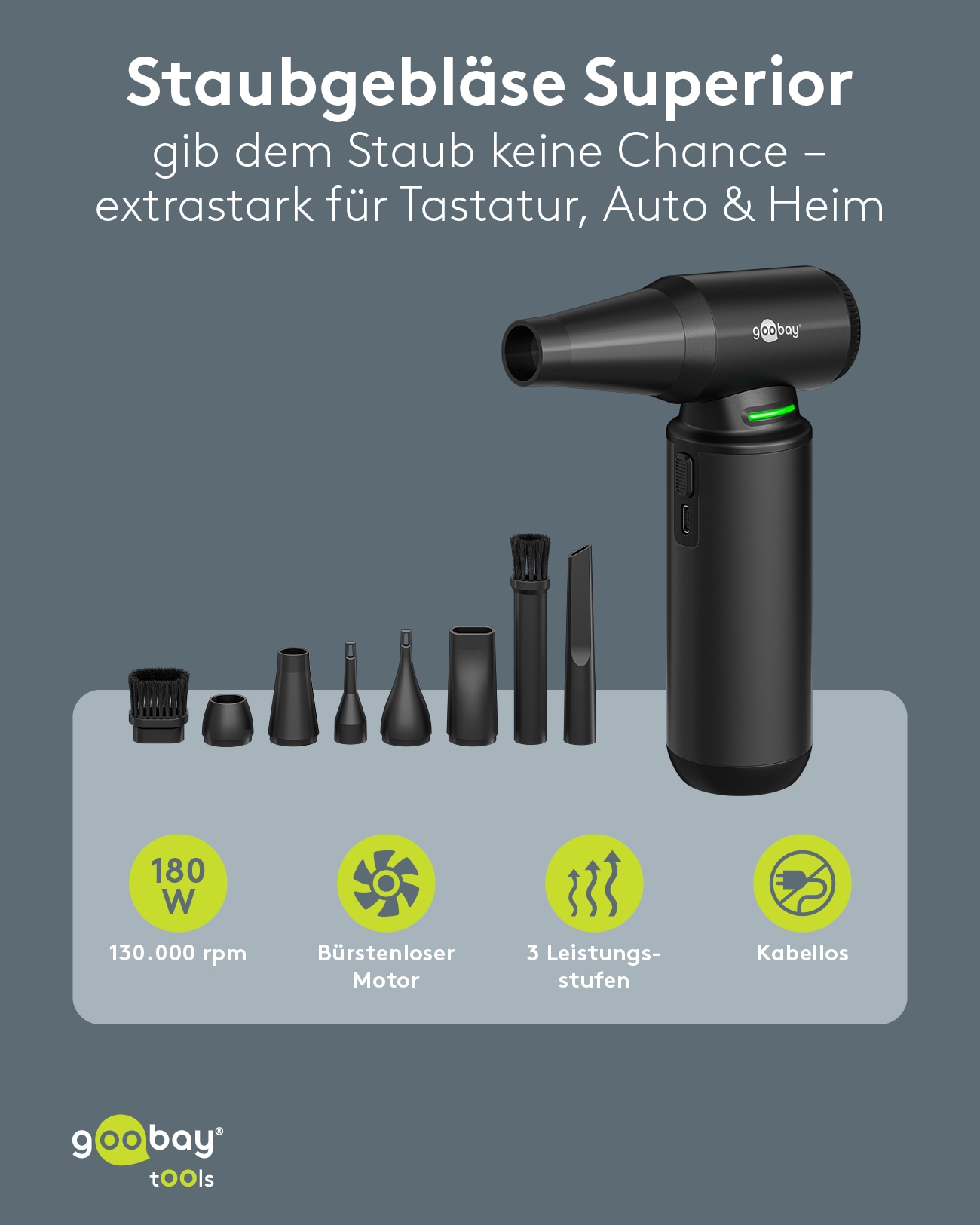 GOOBAY TOOLS Staubgebläse Superior, 180 W, mit 11 Aufsätzen