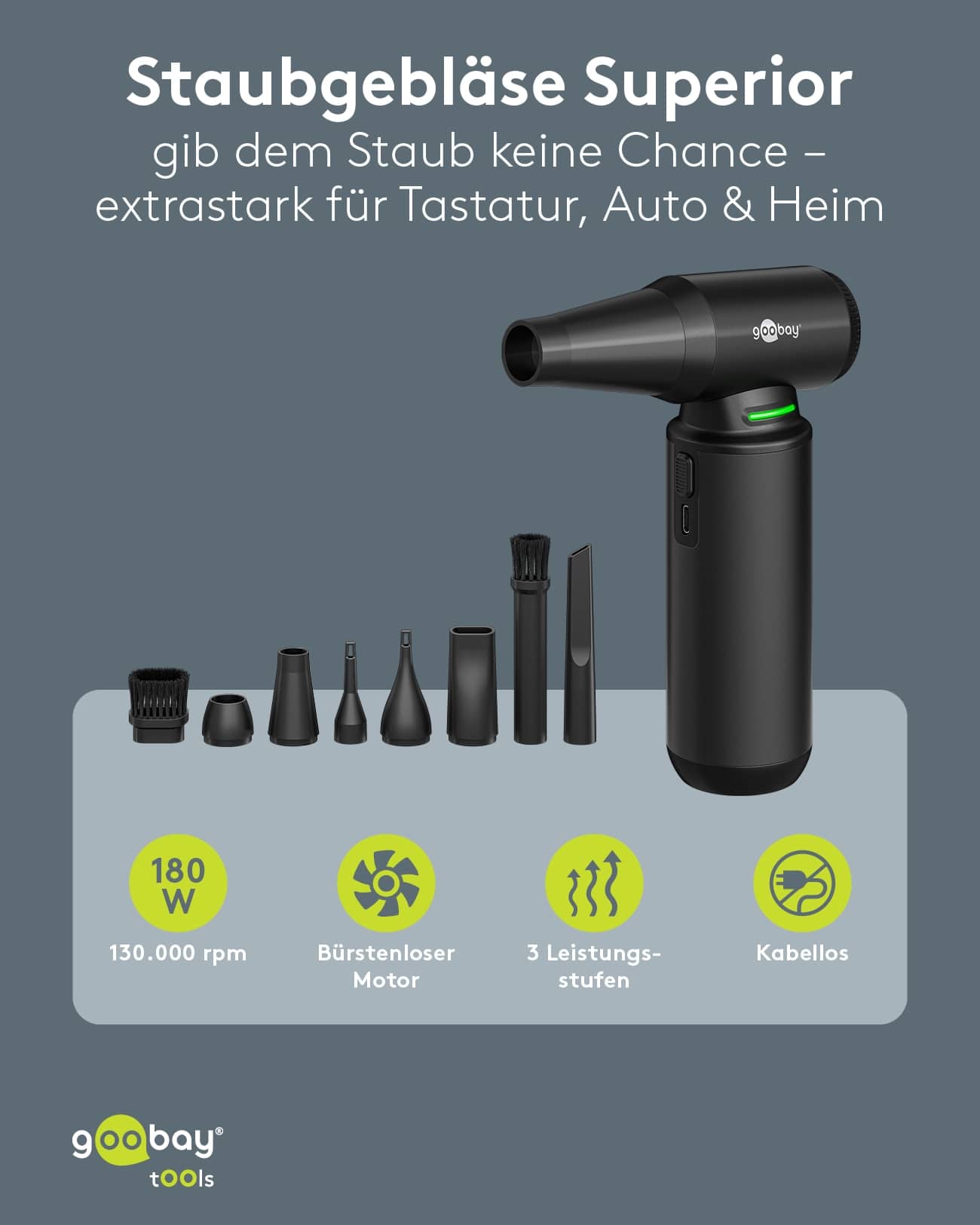 GOOBAY TOOLS Staubgebläse Superior, 180 W, mit 11 Aufsätzen