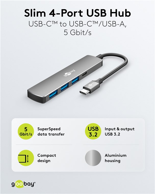 GOOBAY USB3.2 Hub 79158 Slim 4 Port USB-C auf USB-C/USB-A 5 Gbit/s