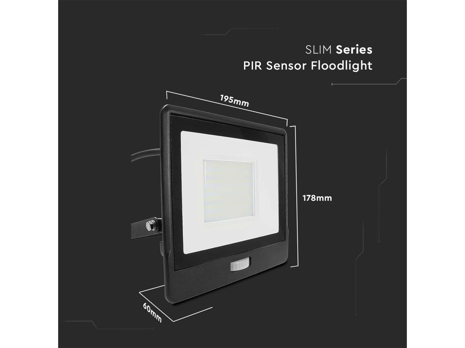 V-TAC LED-Fluter, Bewegungsmelder VT-158S-1 (20291) EEK: F, 50W, 4000 lm, 6500K, schwarz