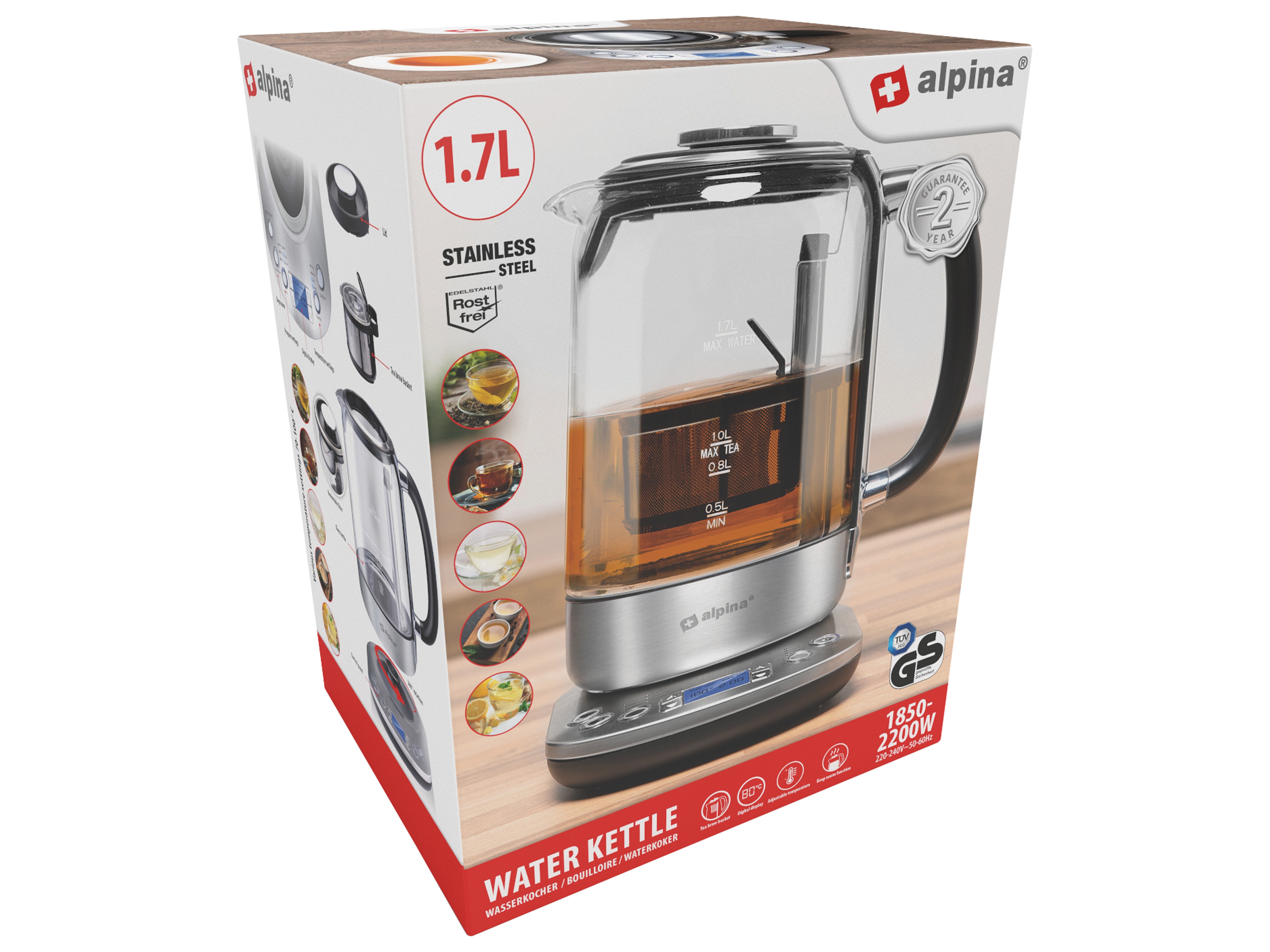 ALPINA Wasserkocher, 1,7 L, 1850...2200 W, Glas, Display ALPINA Wasserkocher, 1,7 L, 1850...2200 W, Glas, Display