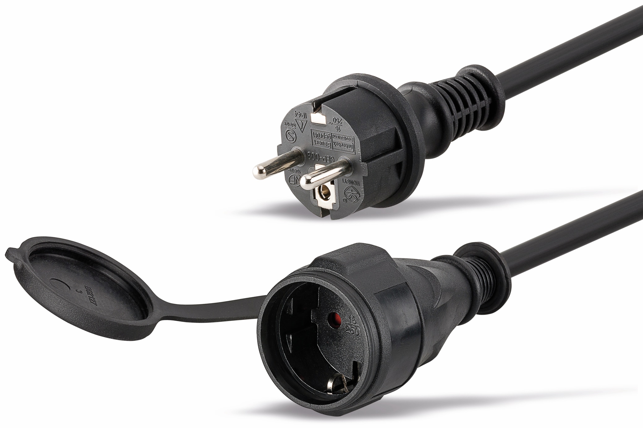 GOOBAY Gummi Schutzkontaktverlängerung, 10 m, 3x1,5 mm², schwarz