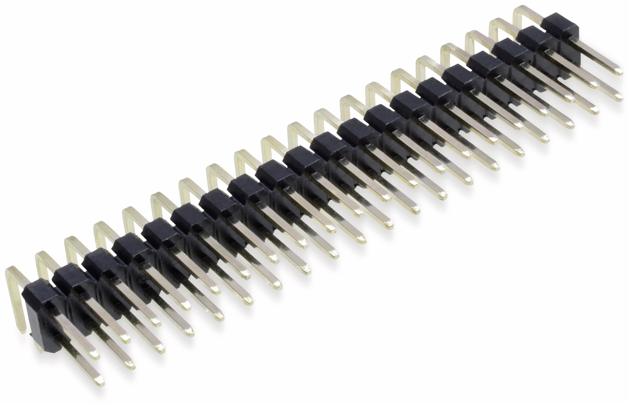 Stiftleiste, 2 x 20, 2,54 mm, gewinkelt, 0,8µ Au (Gold), 5 Stück