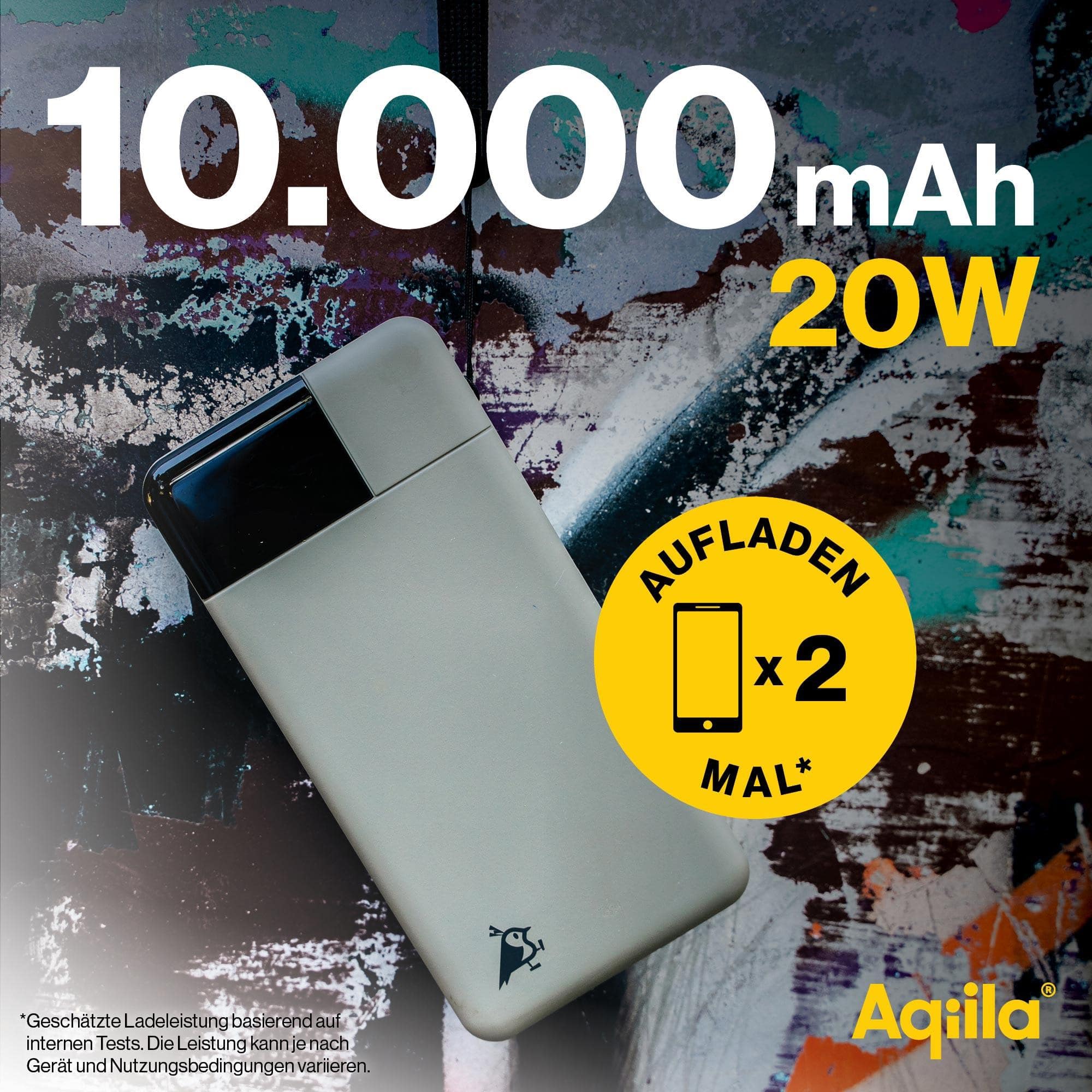 AQIILA Powerbank Powerbird B10, 20 W, 10.000mAh, 1x USB-A, 2x USB-C, moosgrün AQIILA Powerbank Powerbird B10, 20 W, 10.000mAh, 1x USB-A, 2x USB-C, moosgrün