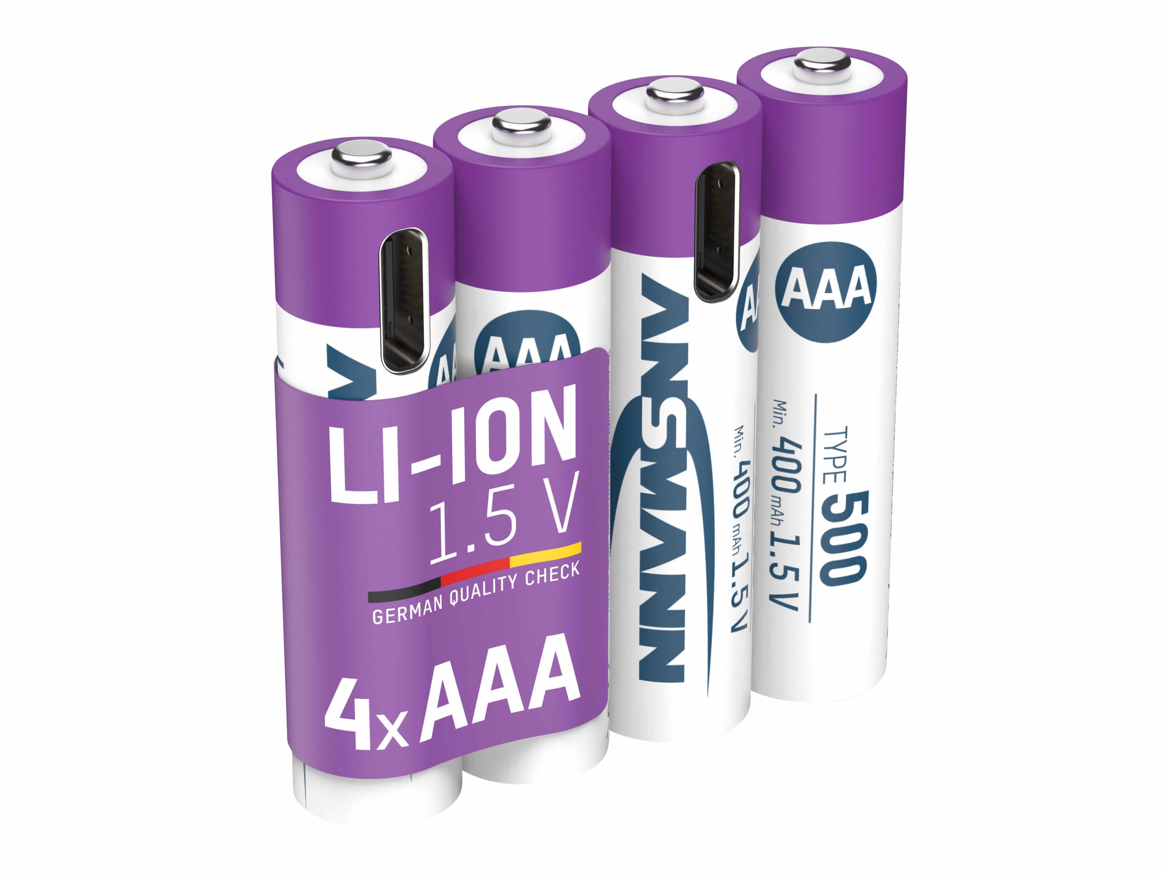 ANSMANN Li-Ion Micro-Akku, AAA, Typ 500 (min. 400mAh), 4 Stück