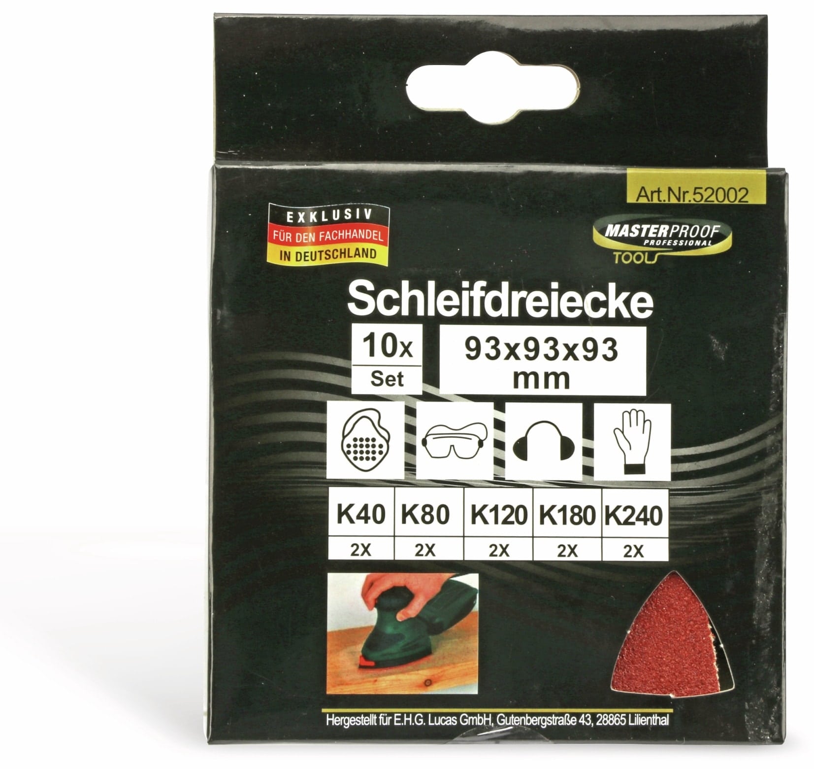 Schleifdreiecke-Set, 10 Stück, 93x93x93 mm Schleifdreiecke-Set, 10 Stück, 93x93x93 mm