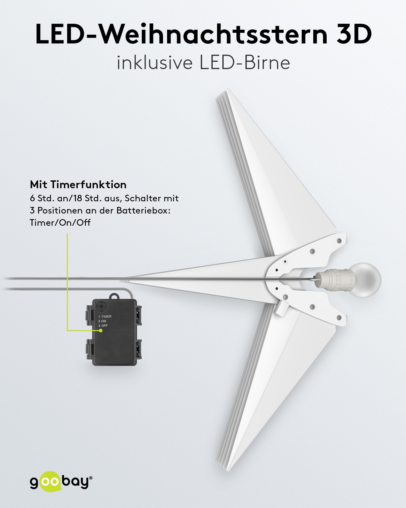 GOOBAY LED-Stern, 18 Zacken, 56cm, Outdoor, Timerfunktion, Batteriebetrieben