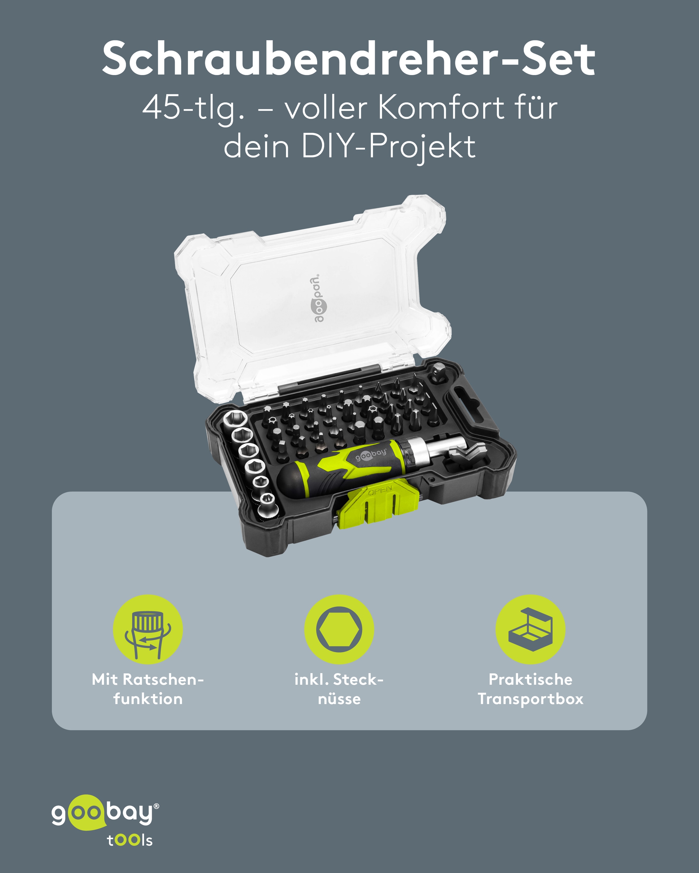 GOOBAY TOOLS Schraubendreher-Set, 77842, mit 43-tlg. Bitsatz
