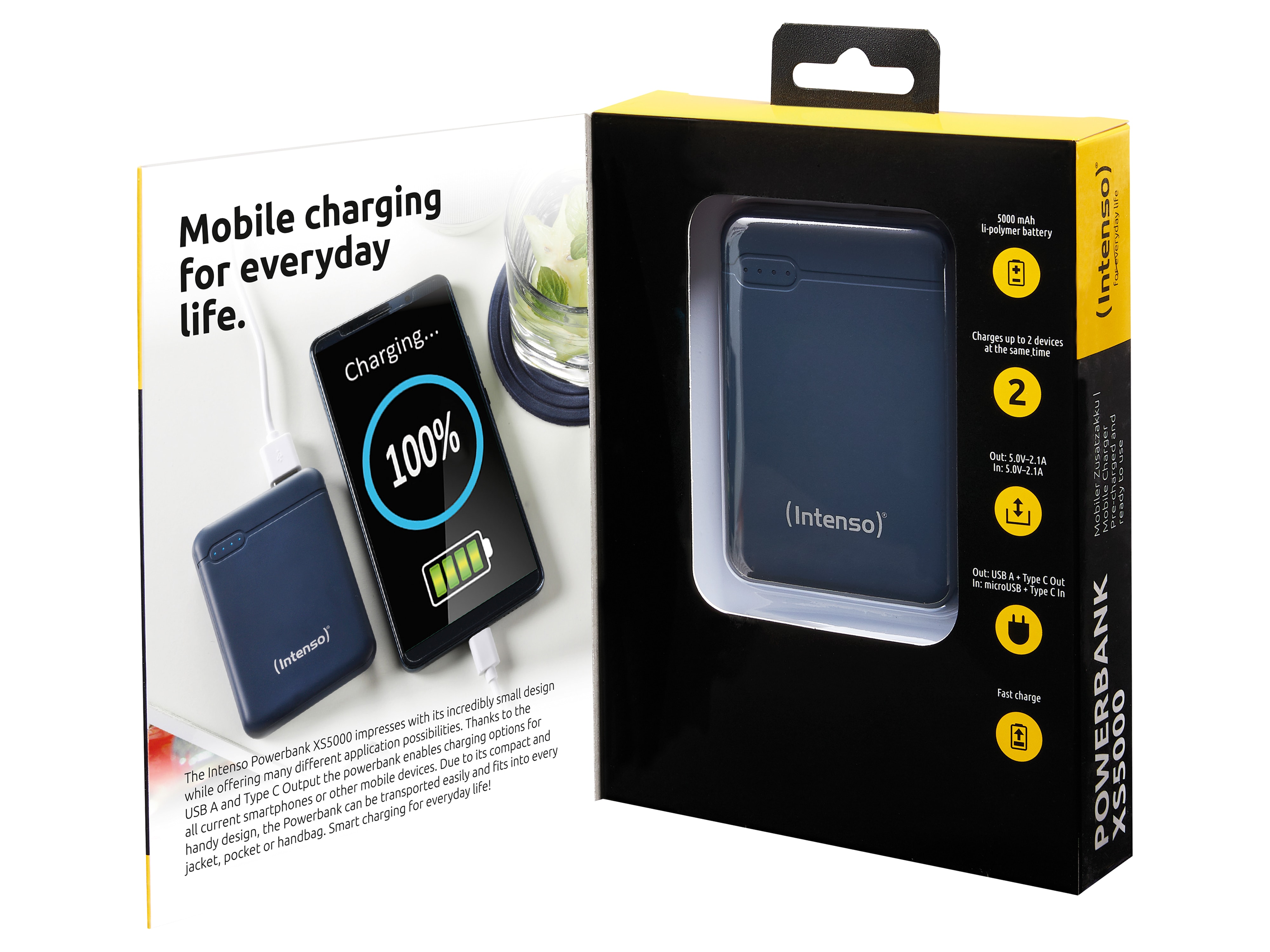 INTENSO USB Powerbank 7313525 XS 5000, 5.000 mAh, dunkelblau