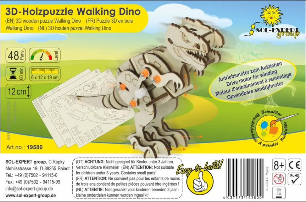 SOL-EXPERT 3D Holz Puzzle Funktionsmodell Walking Dino