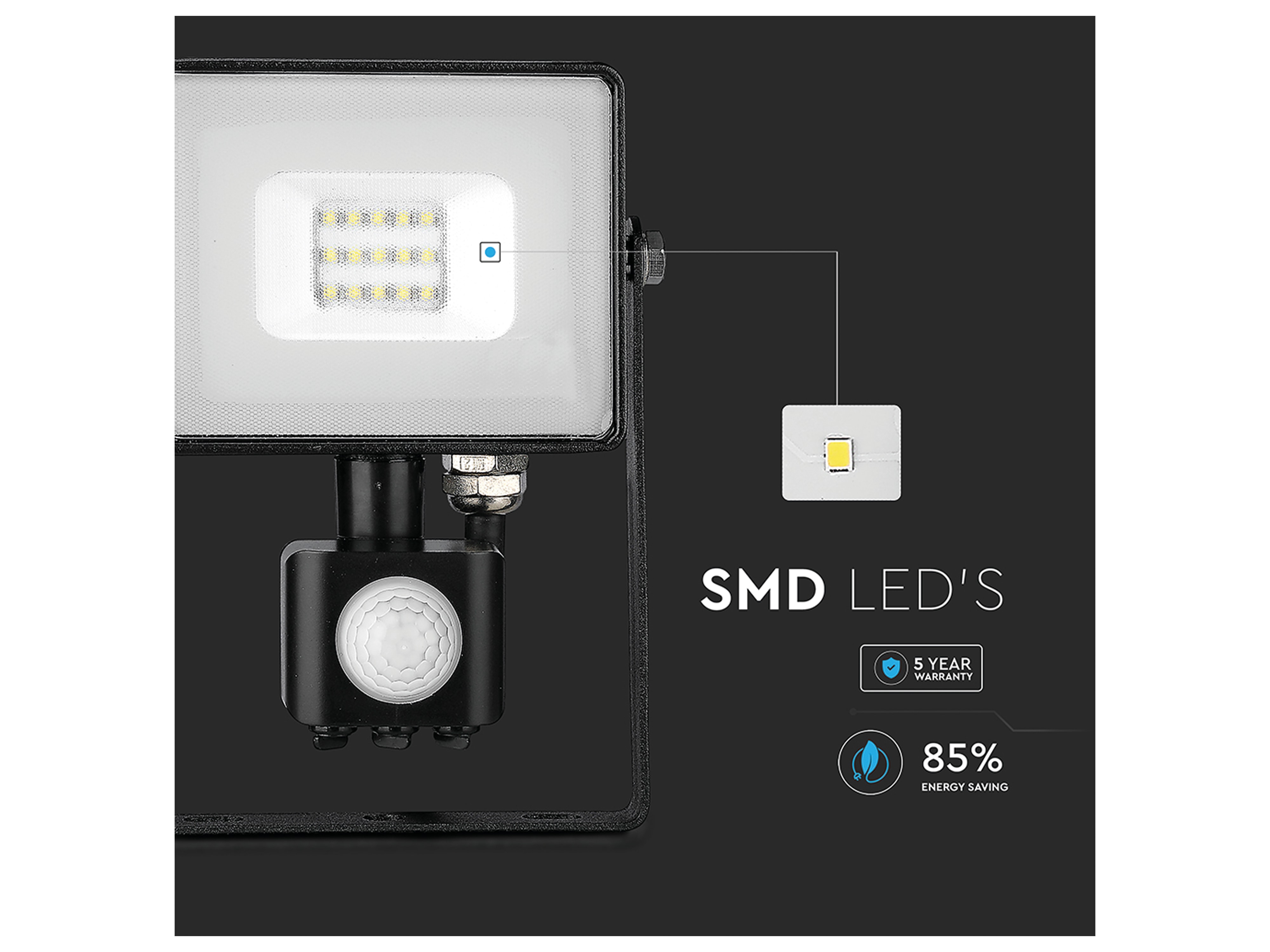 V-TAC LED-Fluter mit Bewegungsmelder VT- 10-S-B, EEK: F, 10 W, 800lm, 3000K, schwarz V-TAC LED-Fluter mit Bewegungsmelder VT- 10-S-B, EEK: F, 10 W, 800lm, 3000K, schwarz
