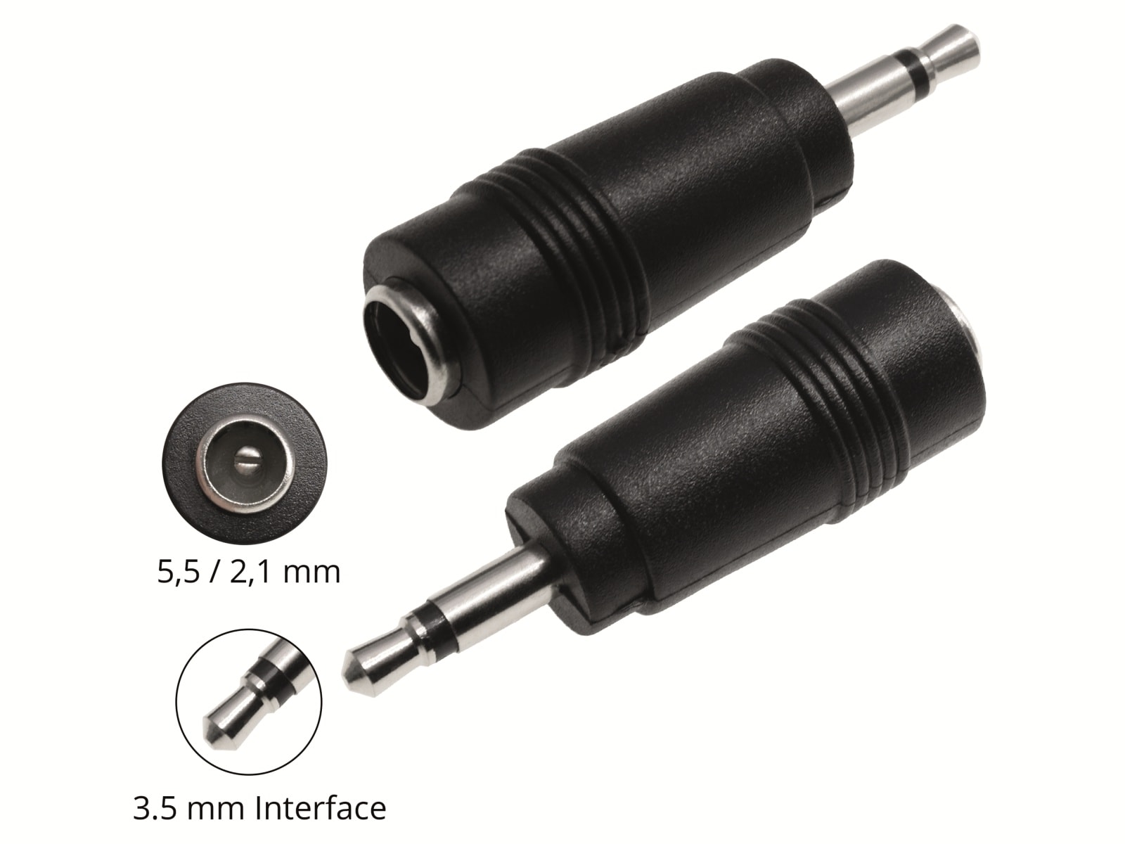 Hohlsteckeradapter, 5,5/2,1 Hohlkupplung auf 3,5 mm Klinkenstecker
