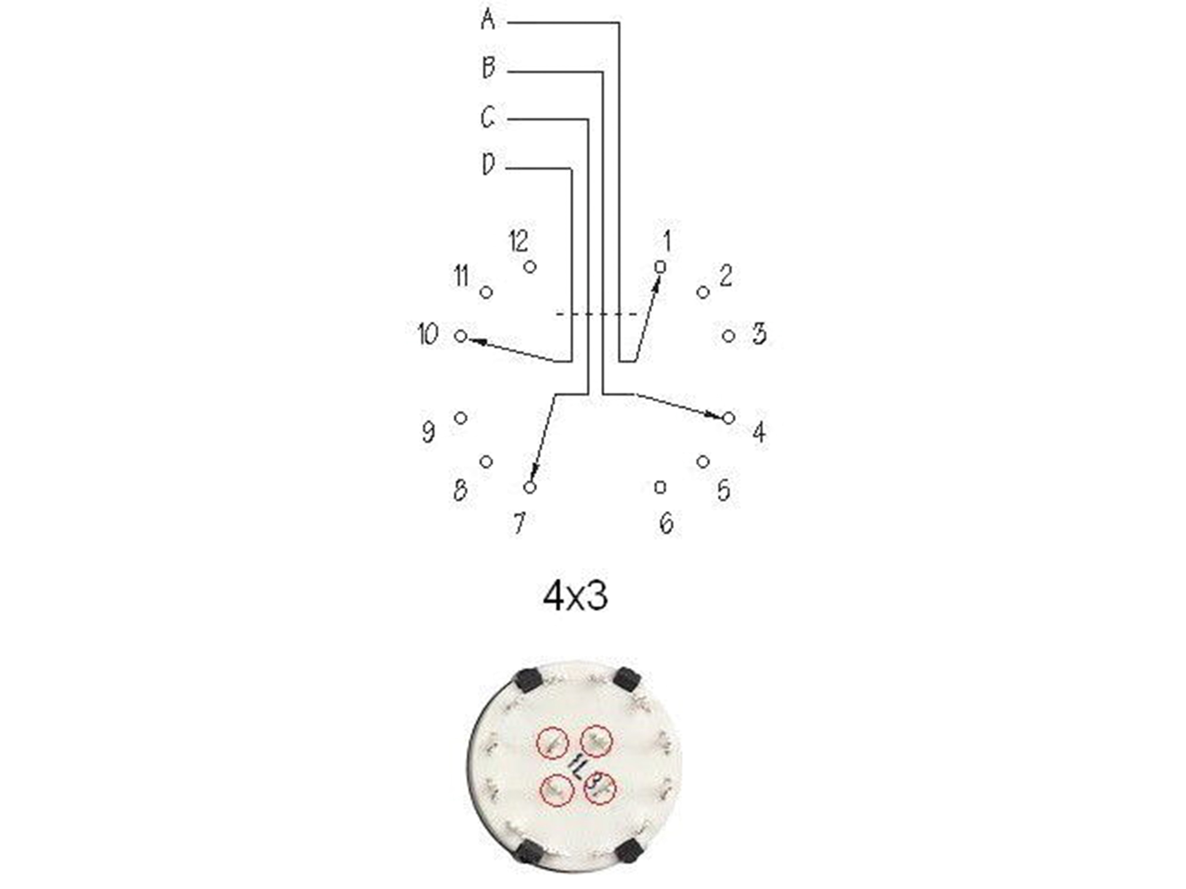 Drehschalter CKA4X03, 26 mm, 4x3 Kontakte Drehschalter CKA4X03, 26 mm, 4x3 Kontakte