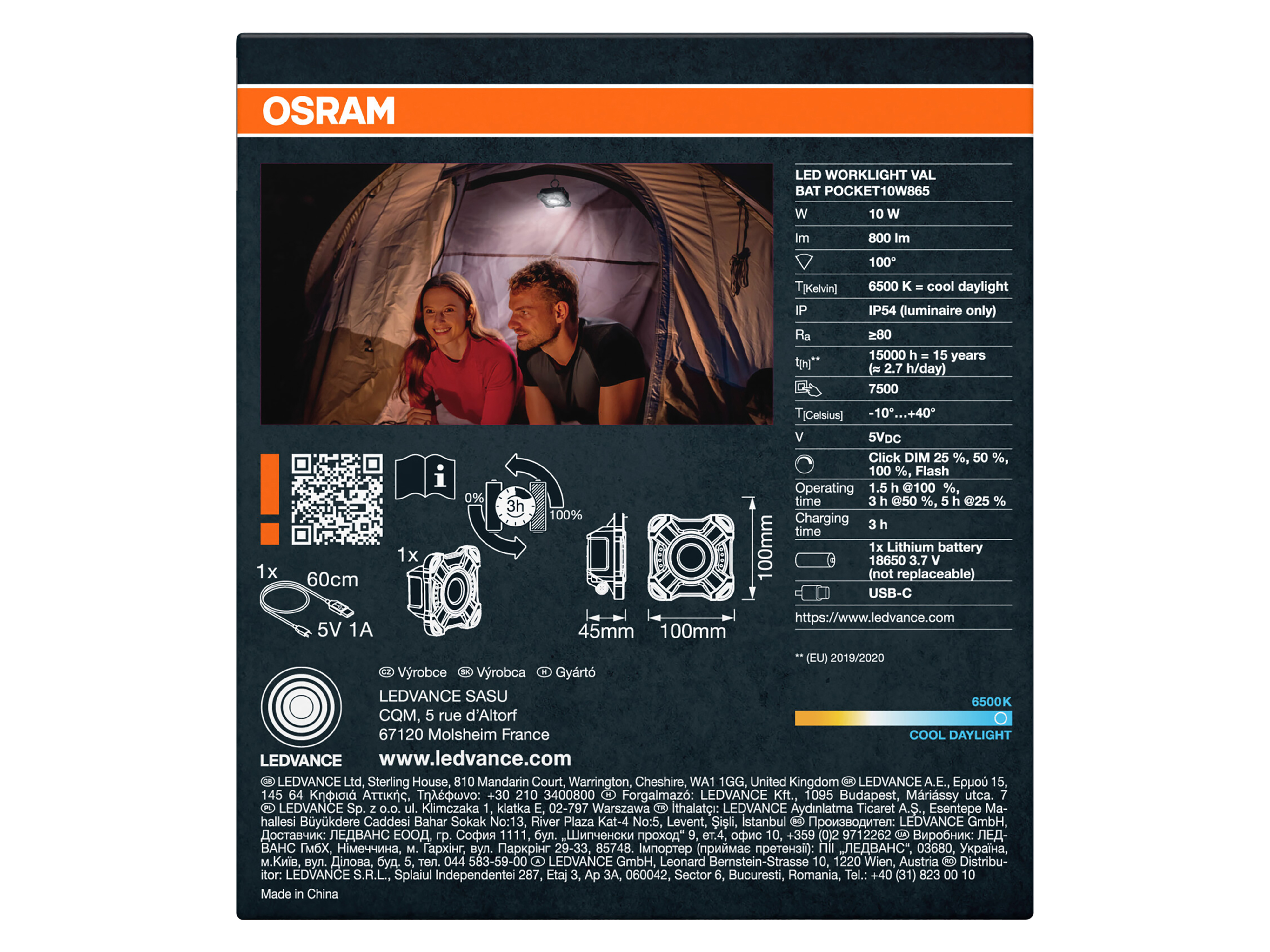 OSRAM LED-Arbeitsleuchte, 10W, 6500K, 800lm, kaltweiß, IP54, schwarz